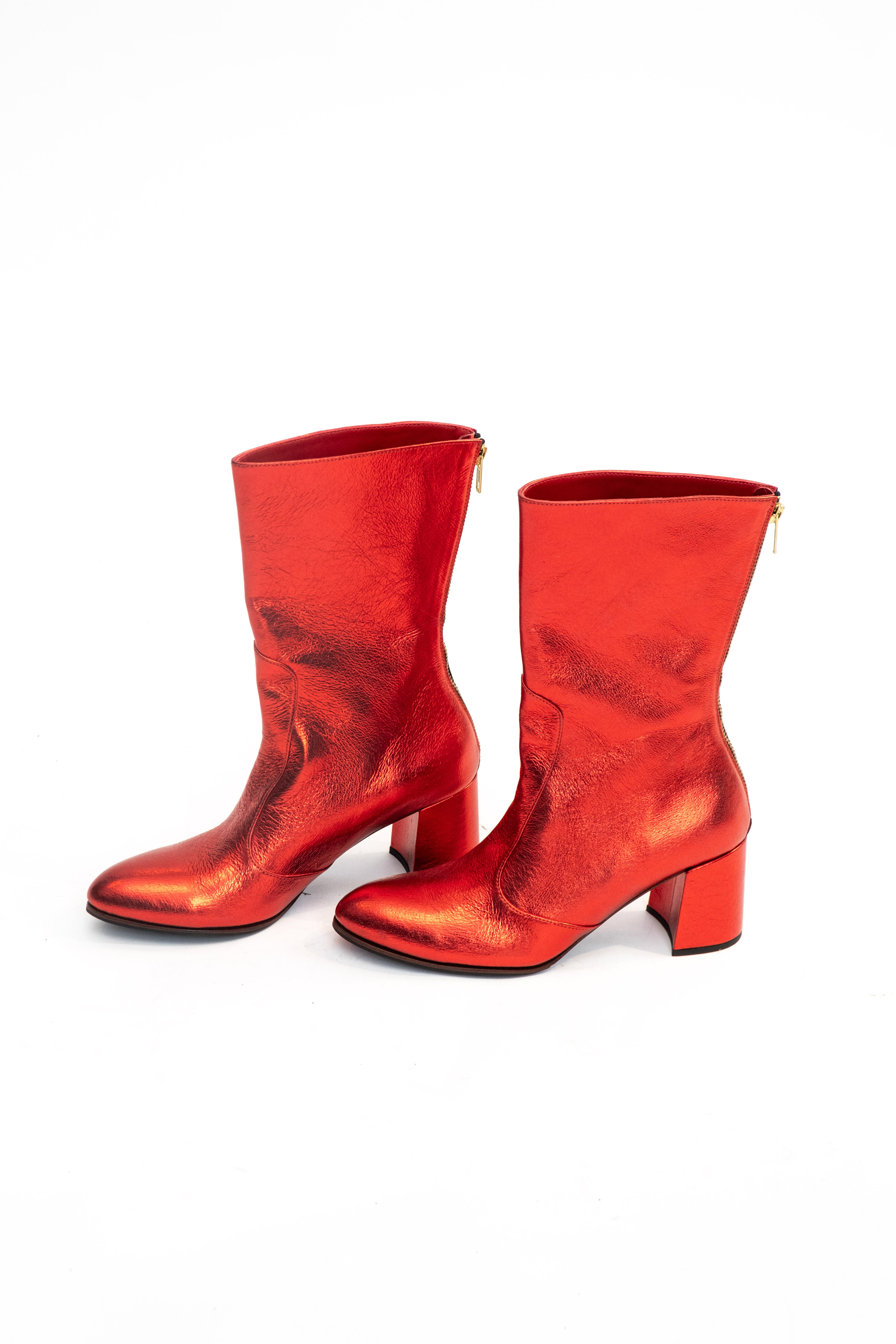Handmade Ankle Boots Metallic Red
