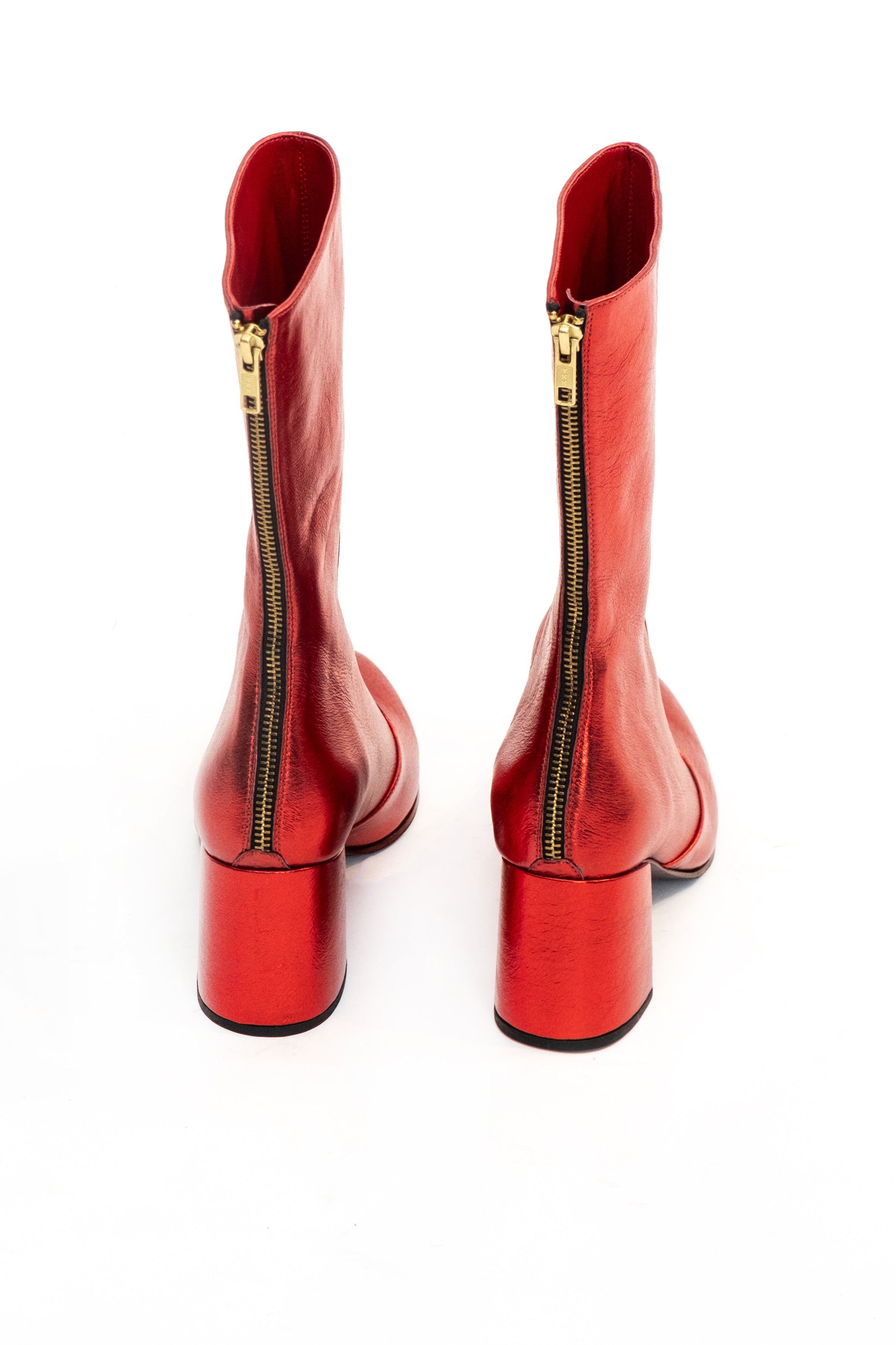 Handmade Ankle Boots Metallic Red