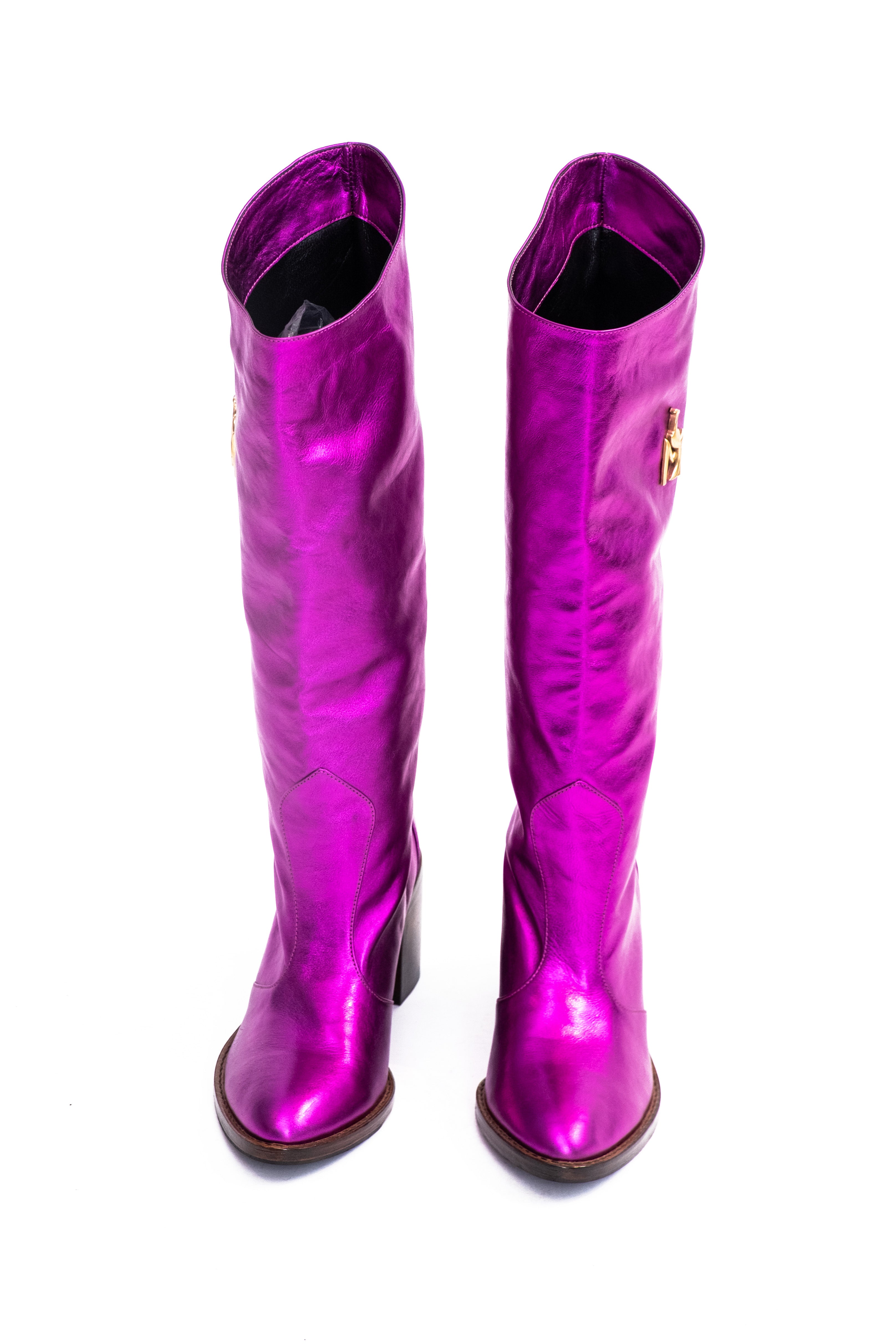 Handmade Boots Metallic Fuchsia Logo