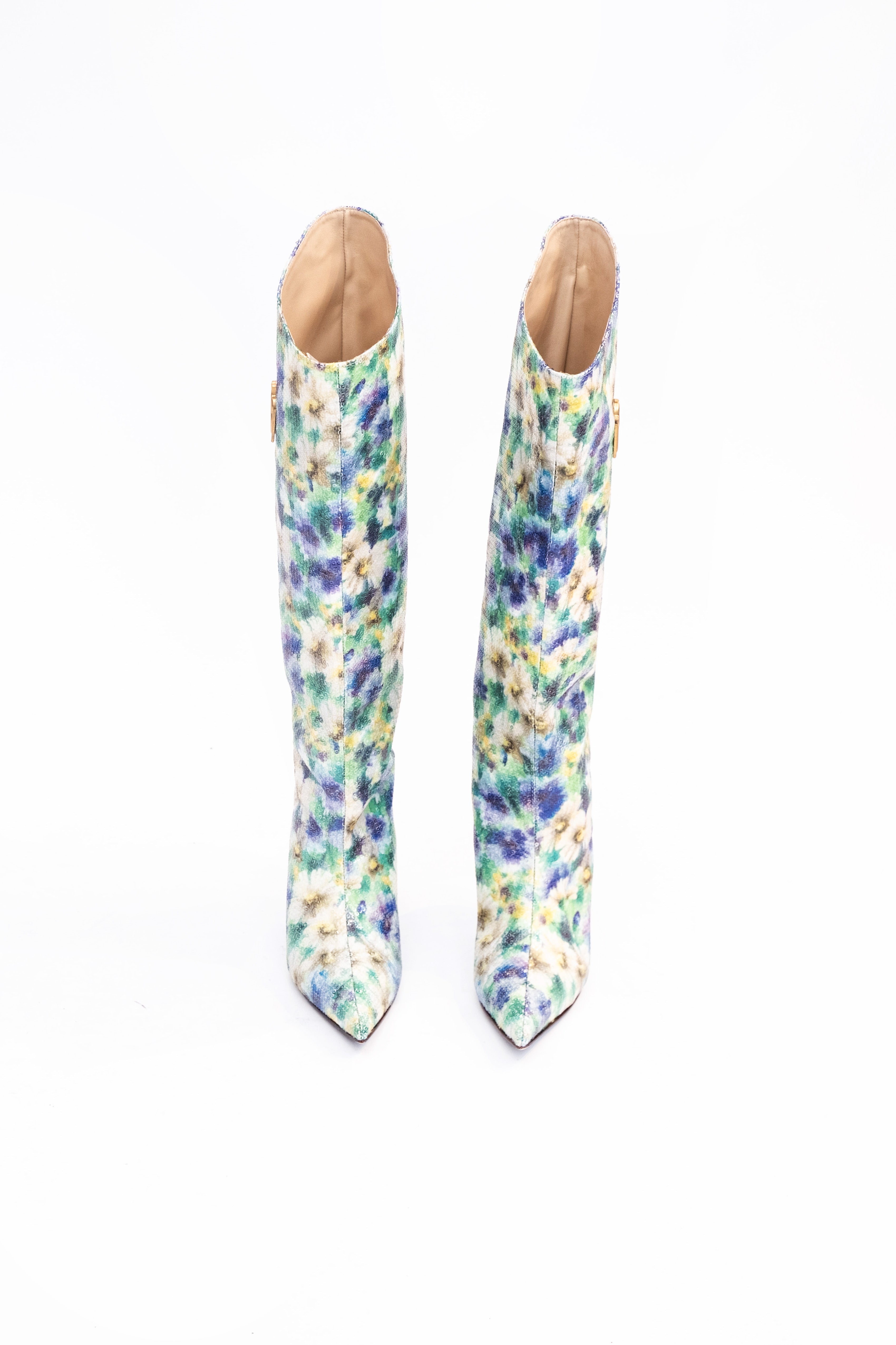 Handmade Boots Floral Sequins