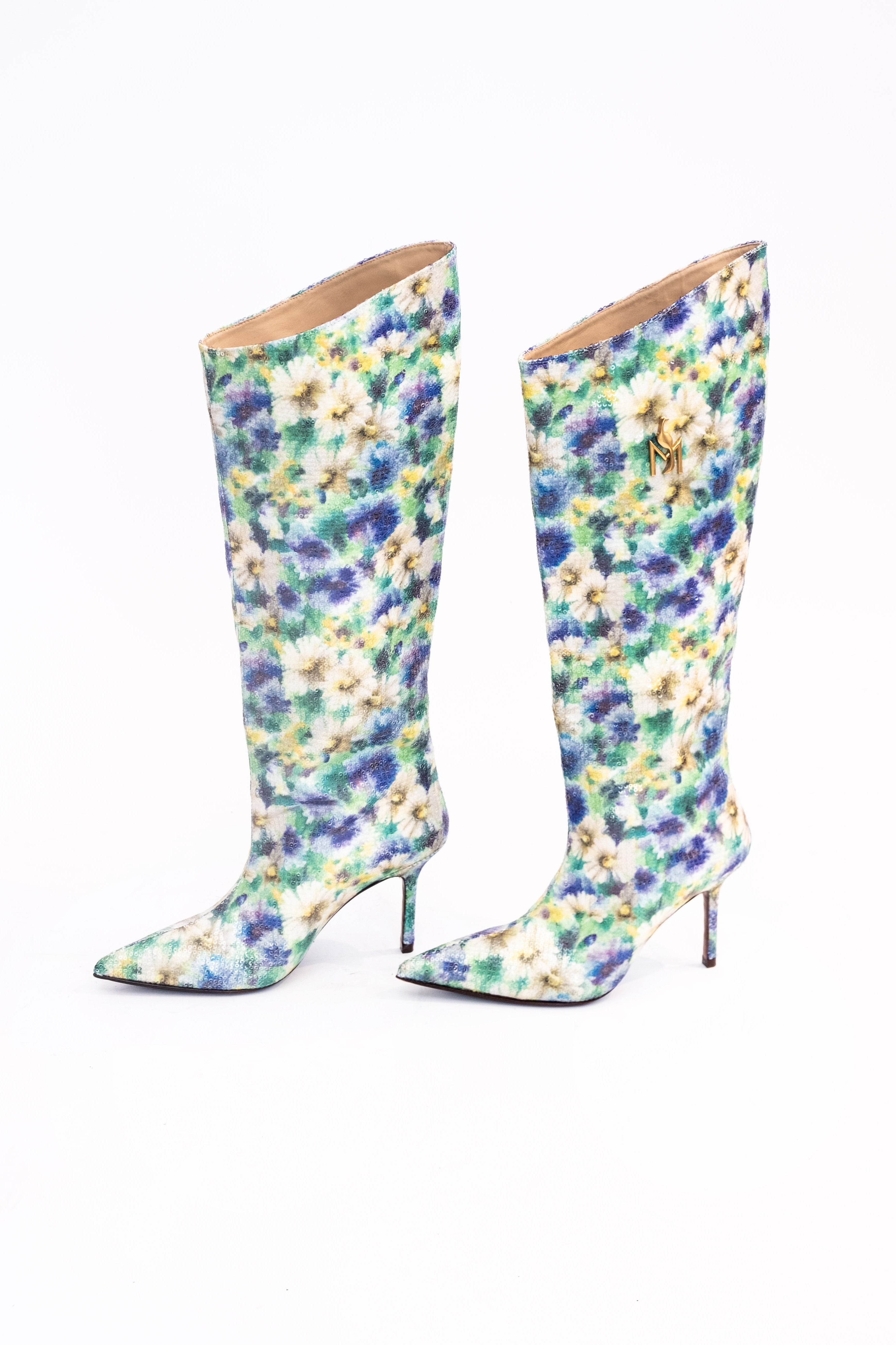 Handmade Boots Floral Sequins