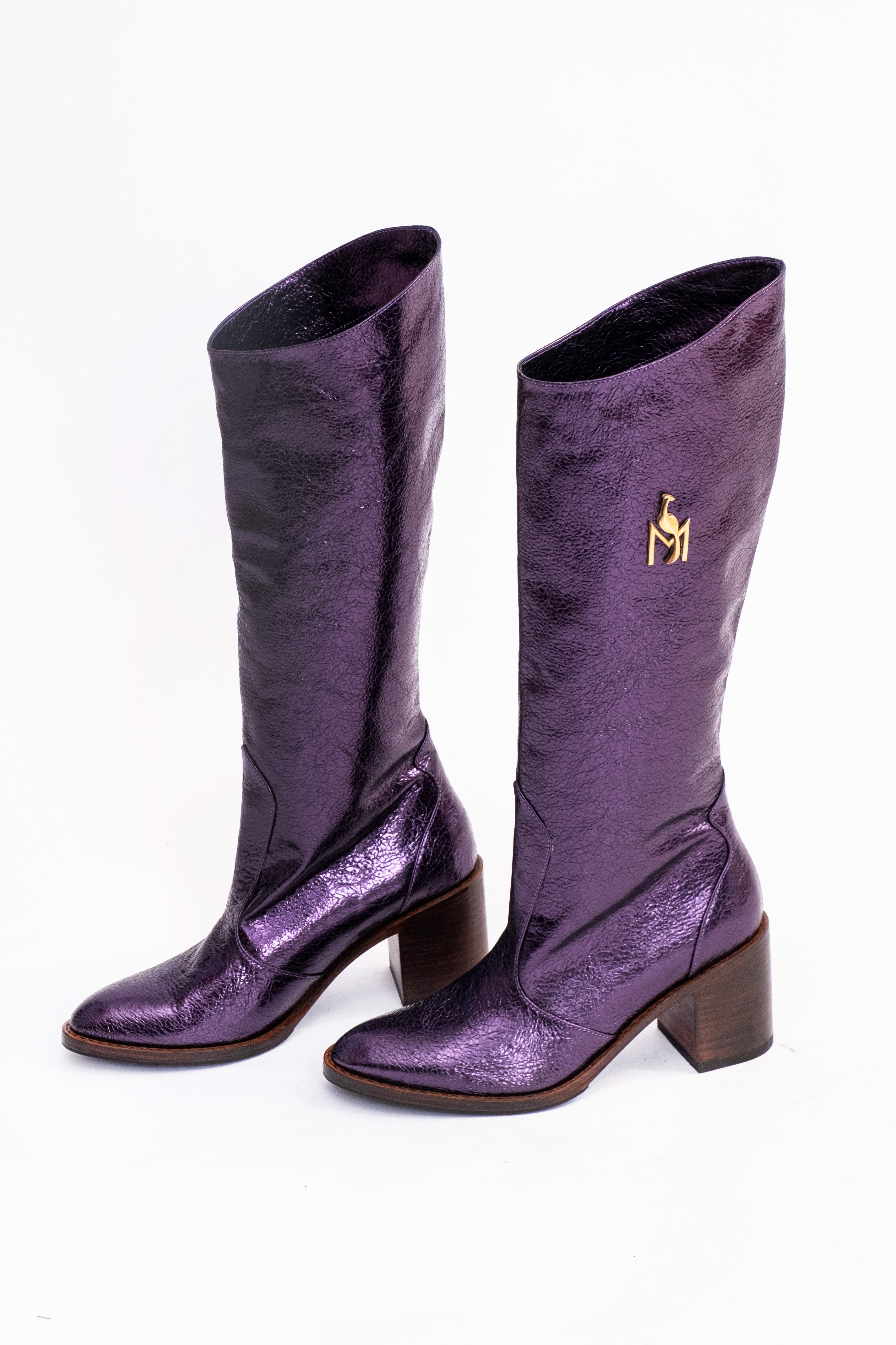 Handmade Boots Metallic Purple Logo