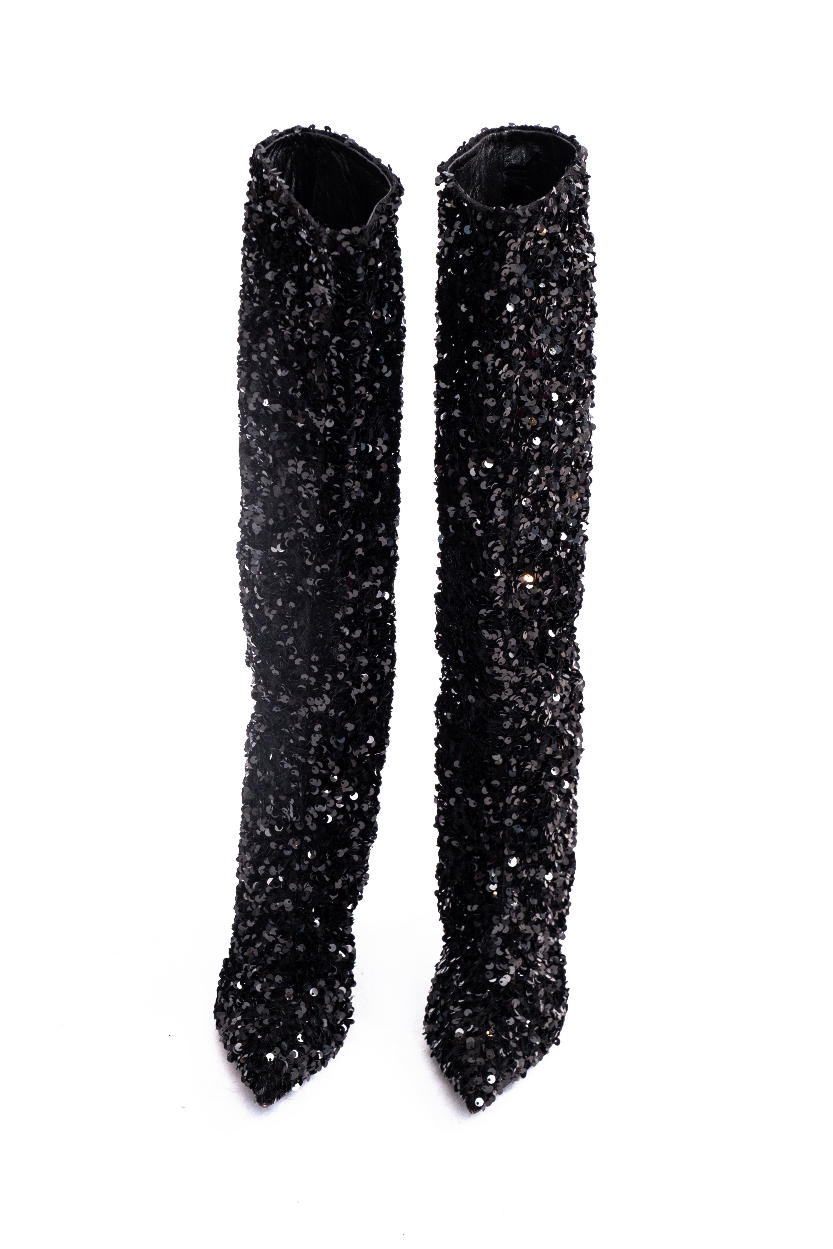 Handmade Boots Black Sequins