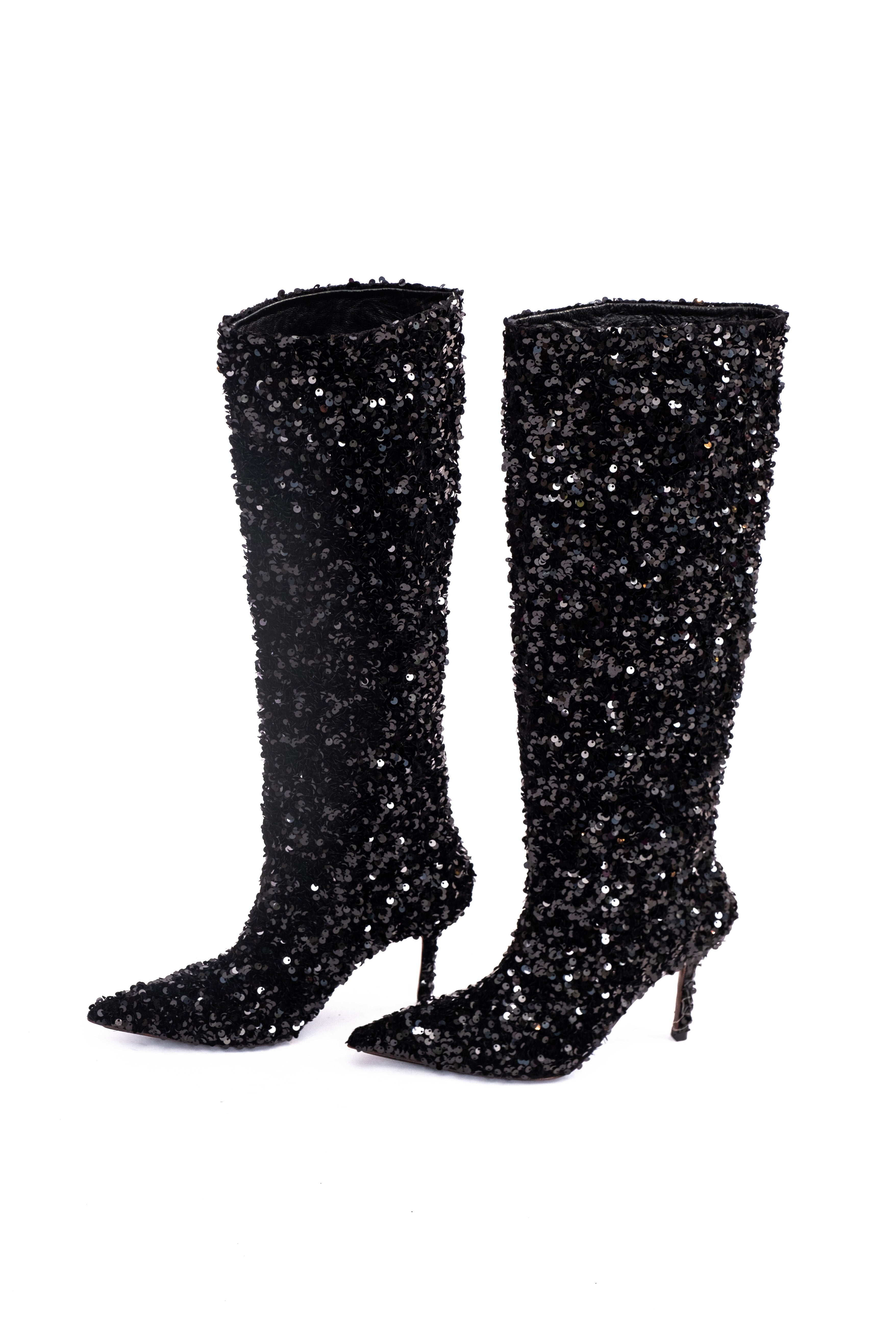 Handmade Boots Black Sequins