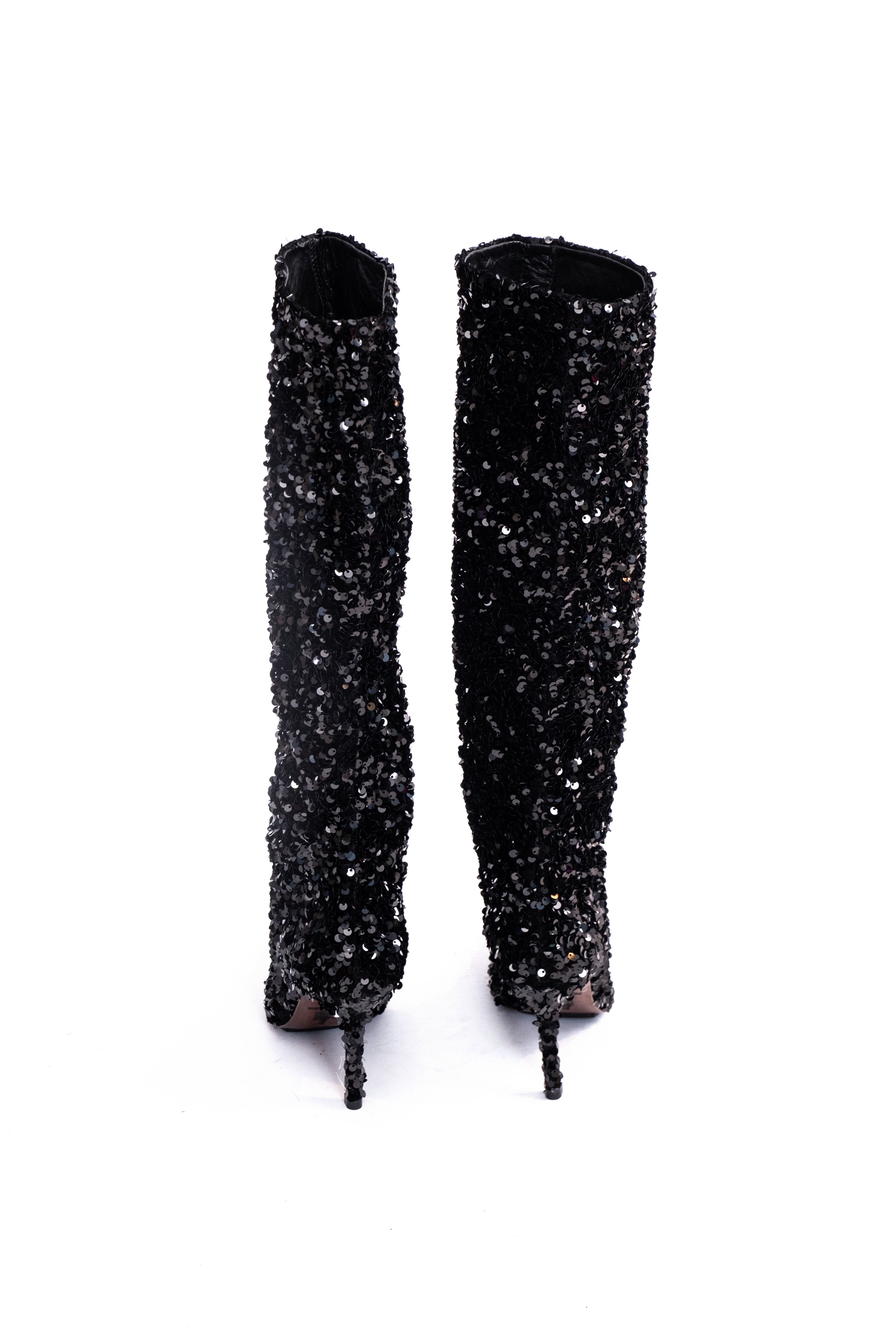 Handmade Boots Black Sequins