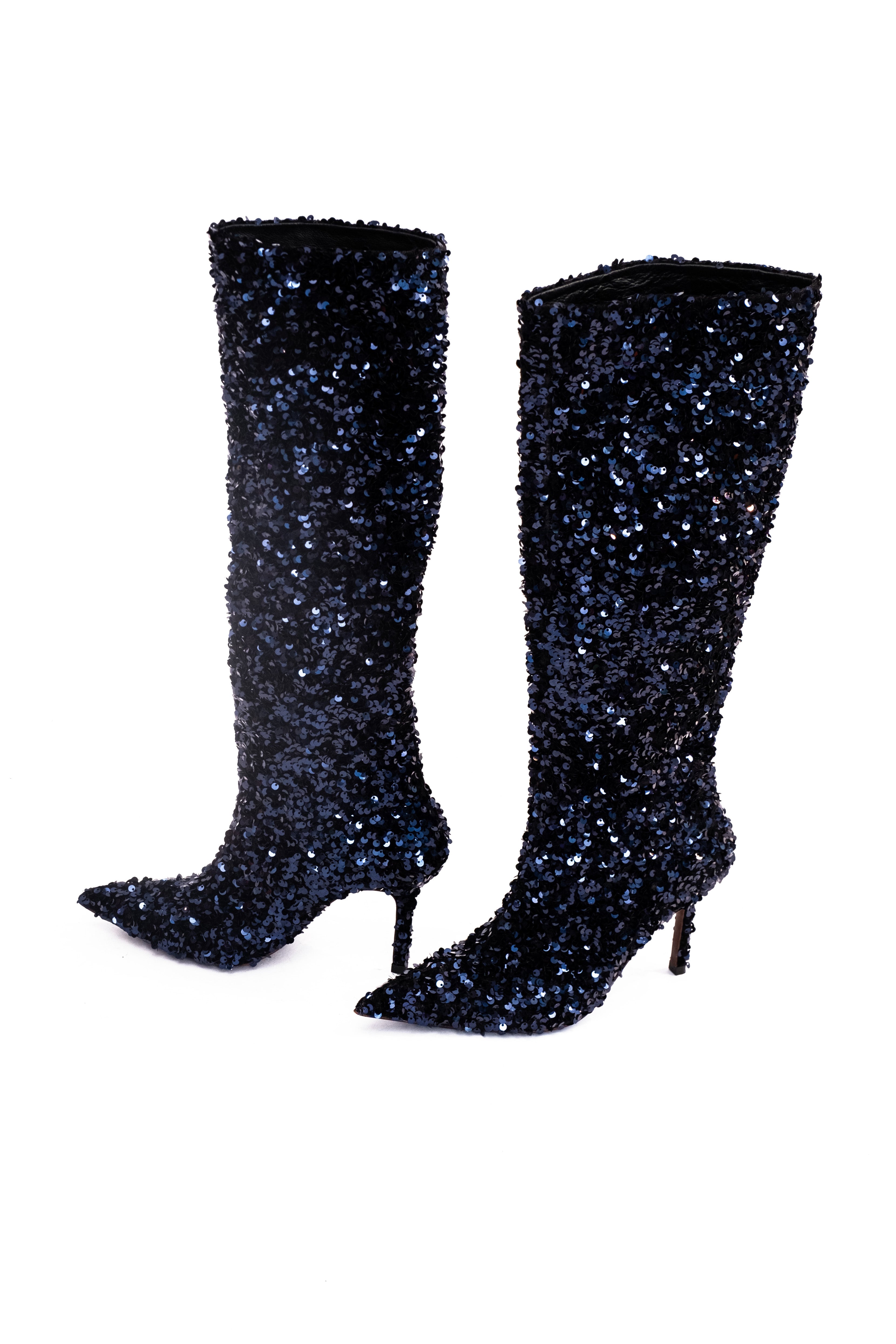 Handmade Boots Navy Sequins