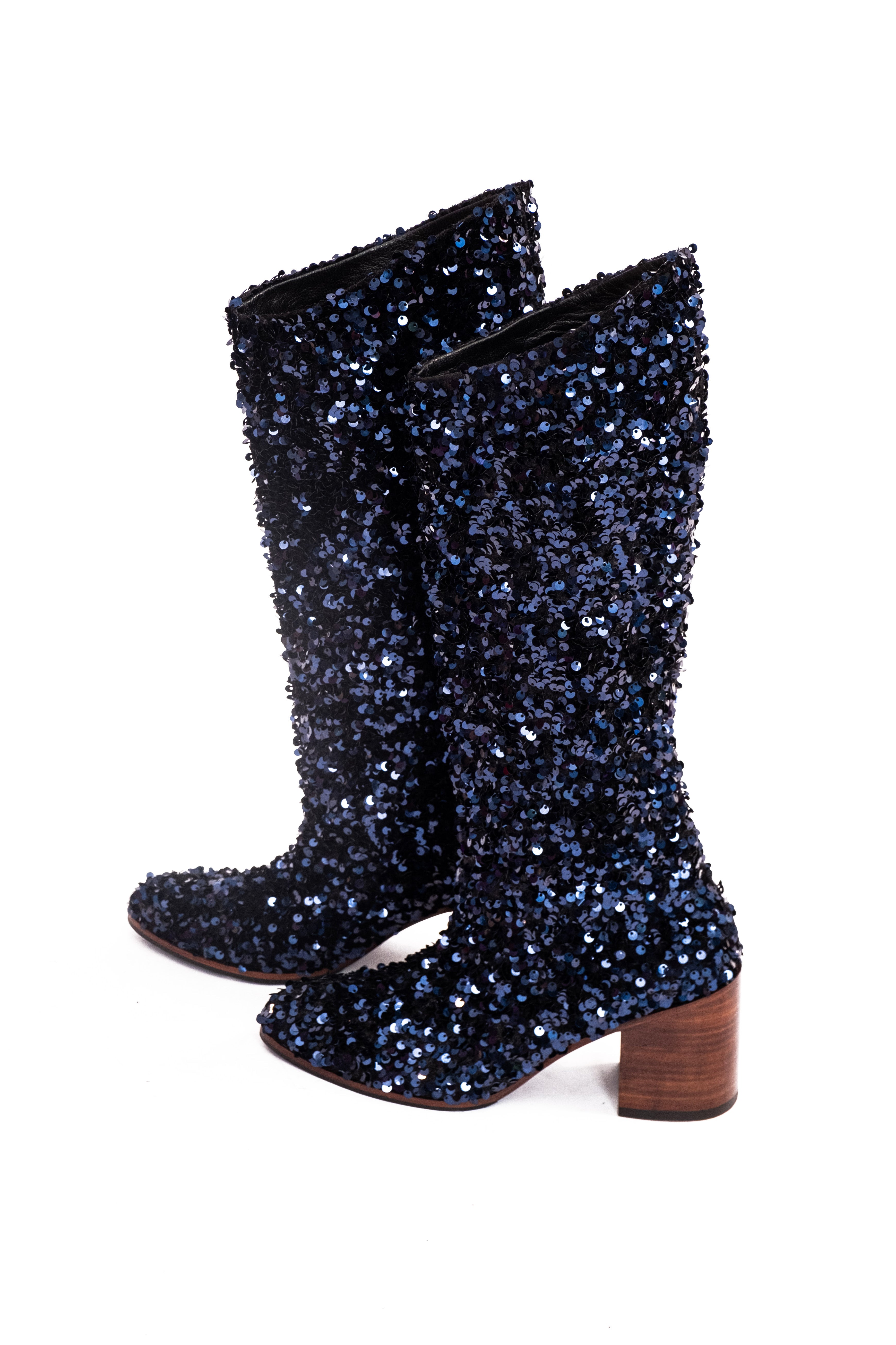 Handmade Boots Navy Sequins