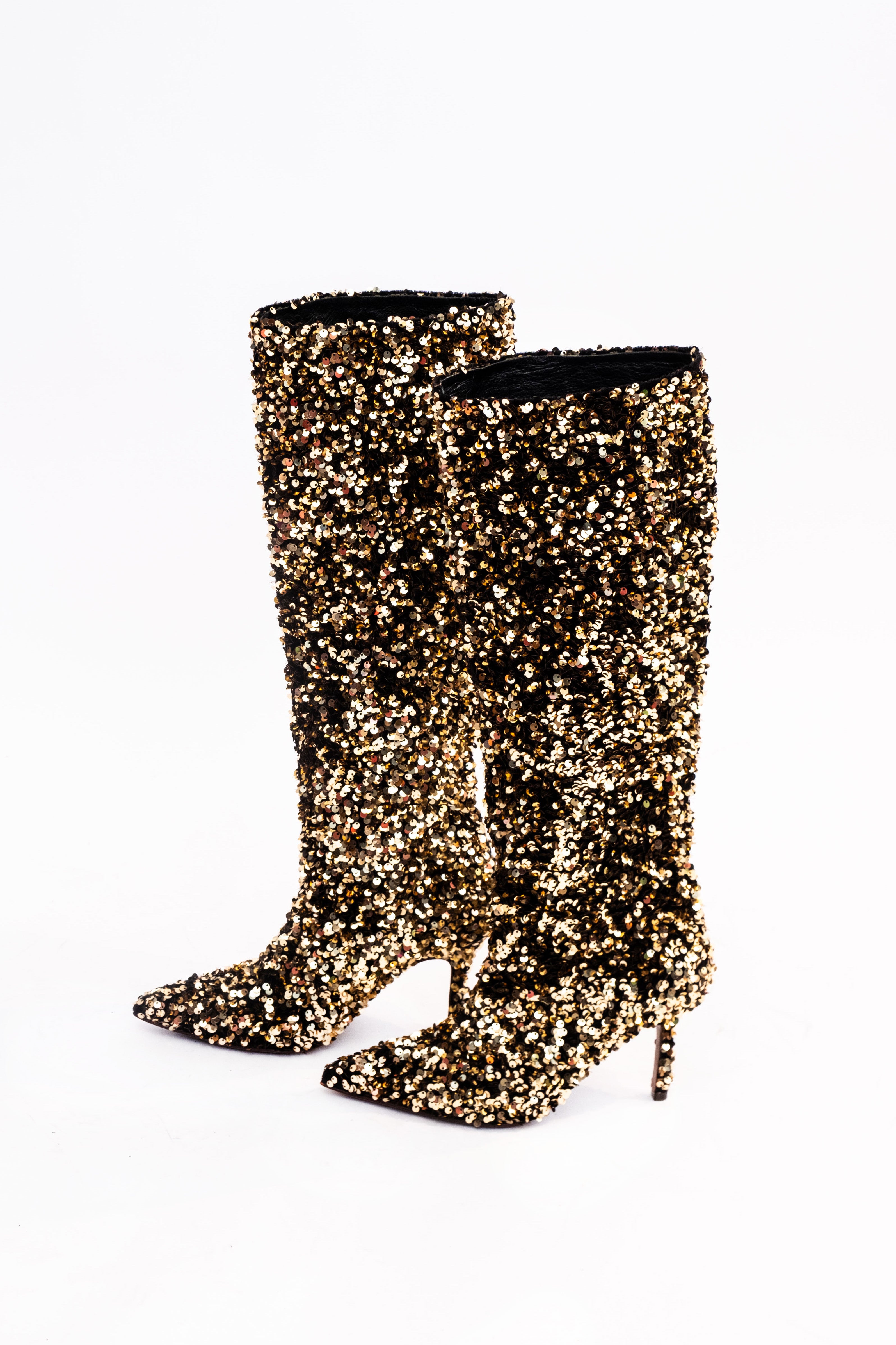 Handmade Boots Gold Sequins