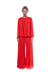Pants Red Flowing Silk