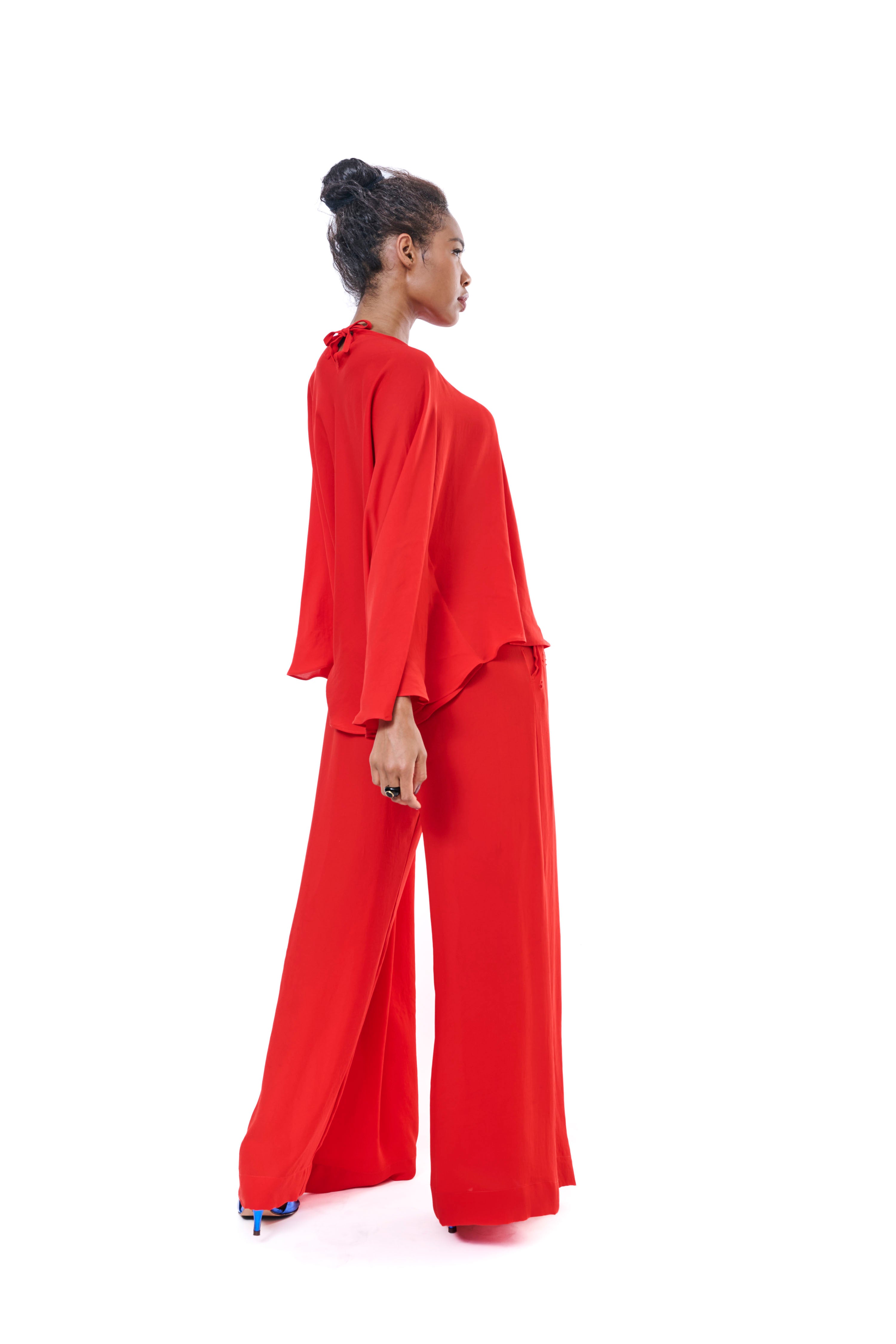 Pants Red Flowing Silk