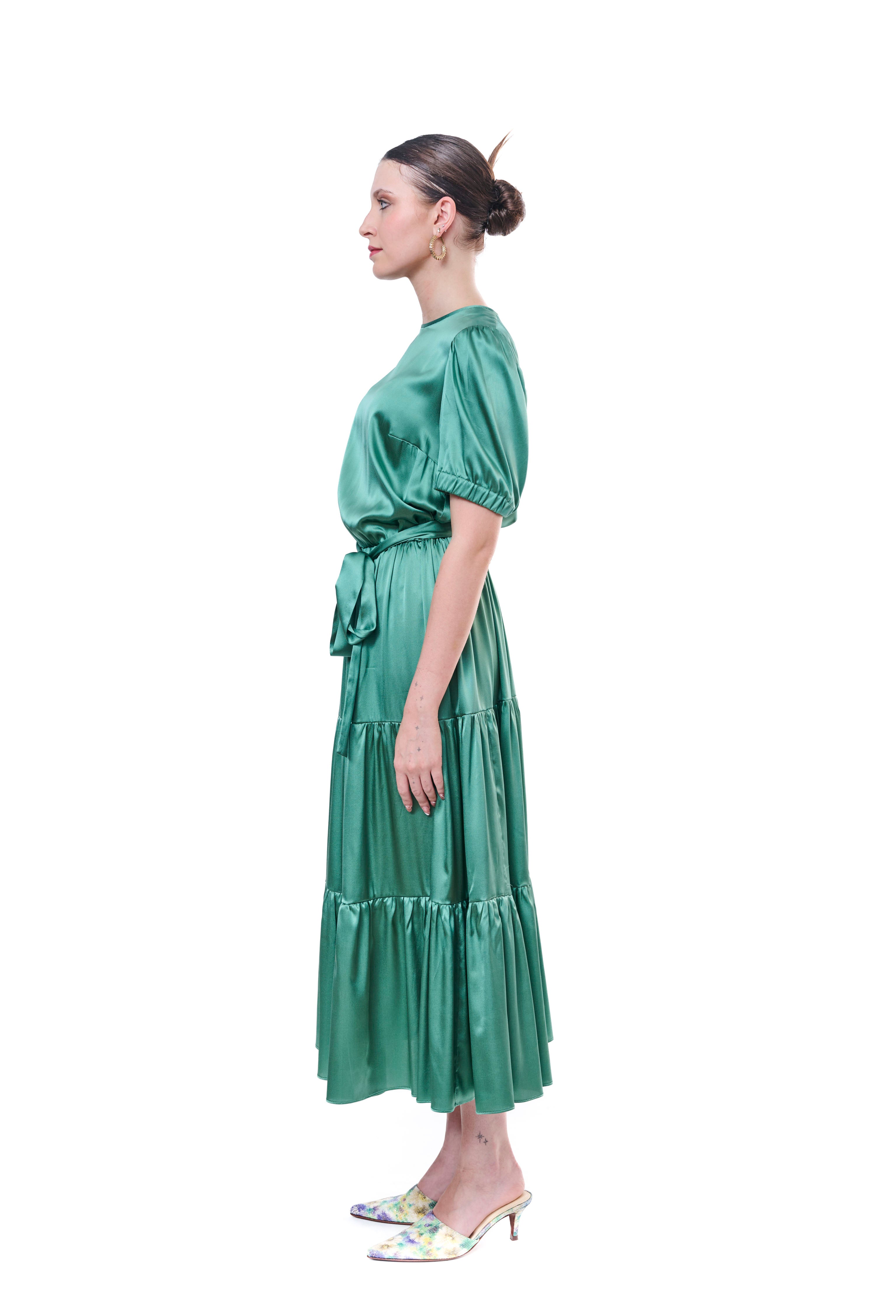 Dress Ruffles Mint Silk