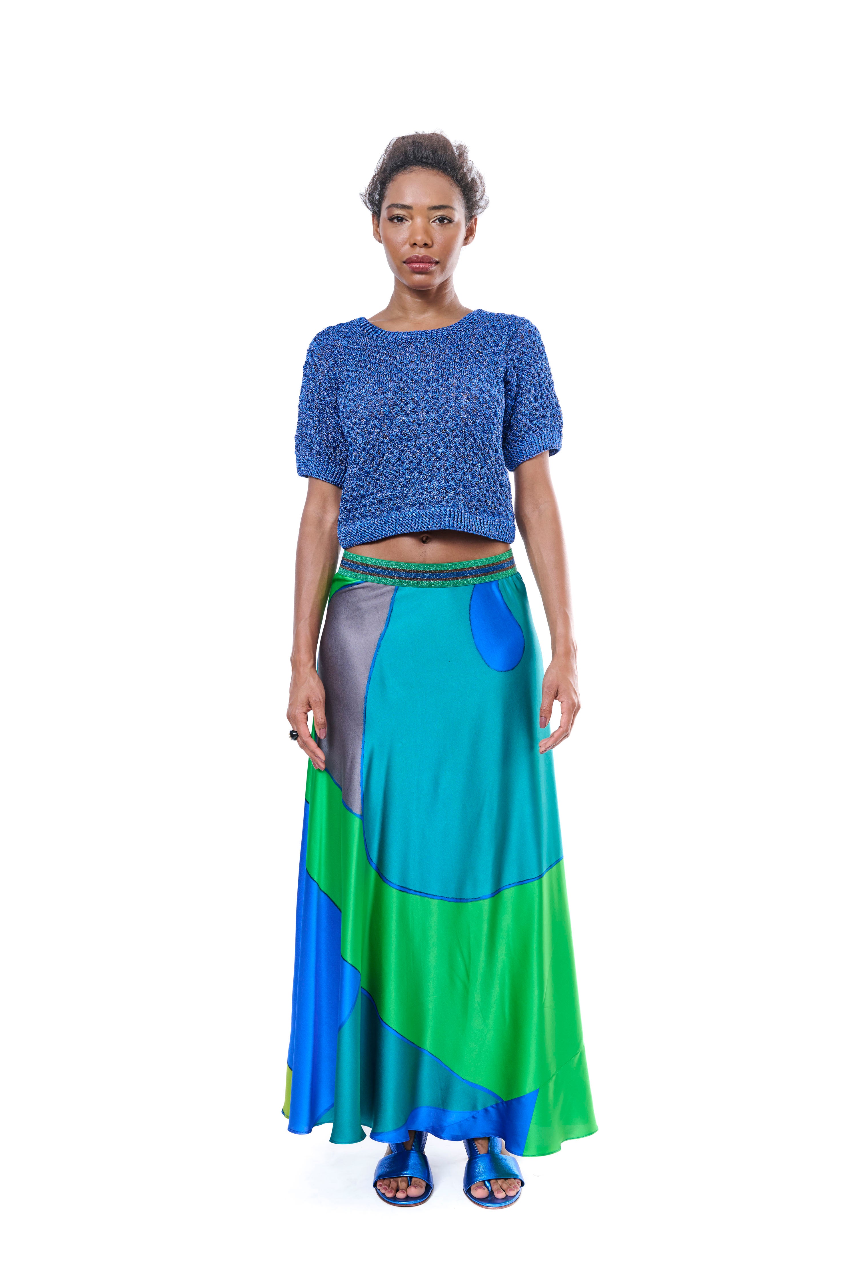 Skirt Long Graphic Pure Silk