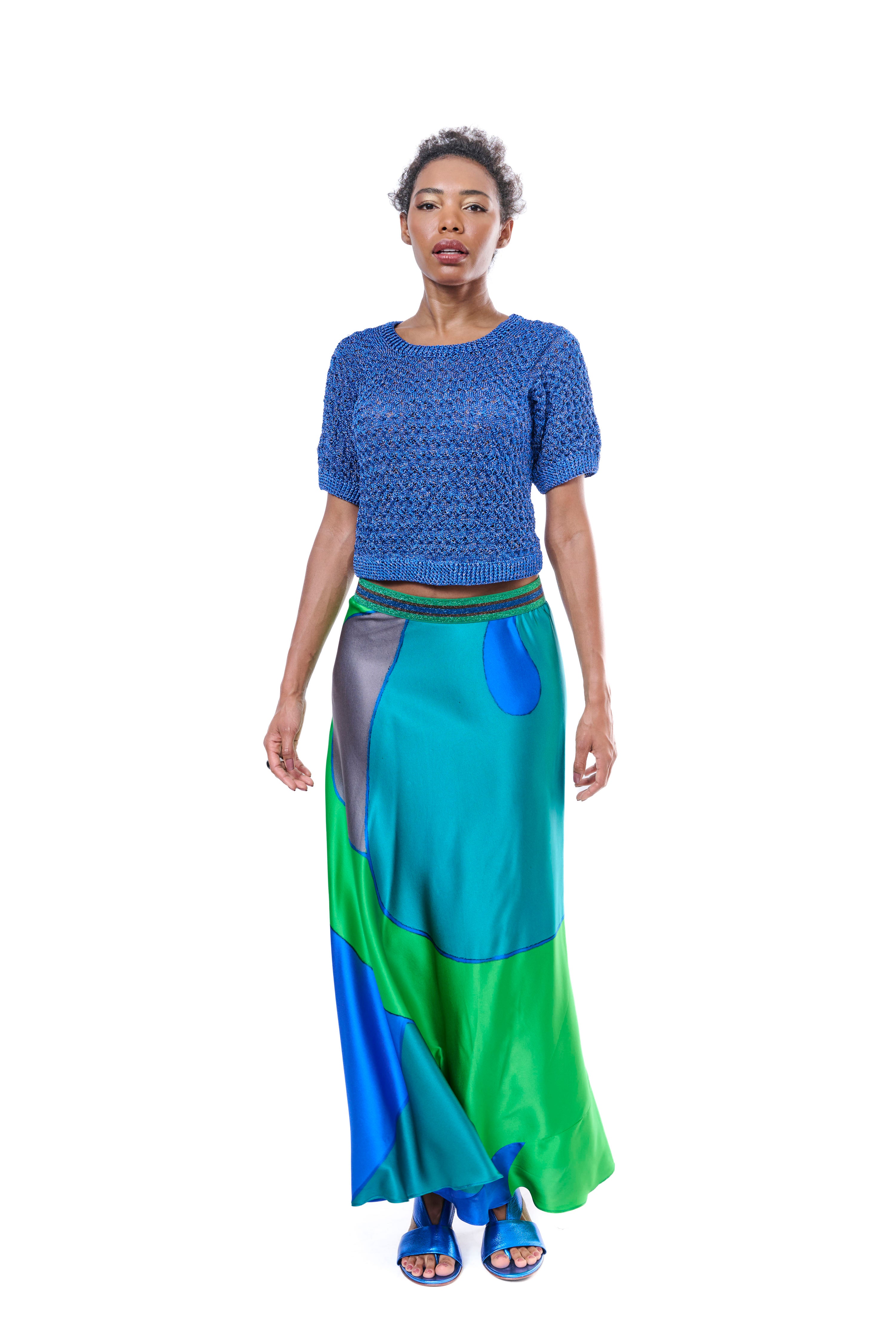 Skirt Long Graphic Pure Silk