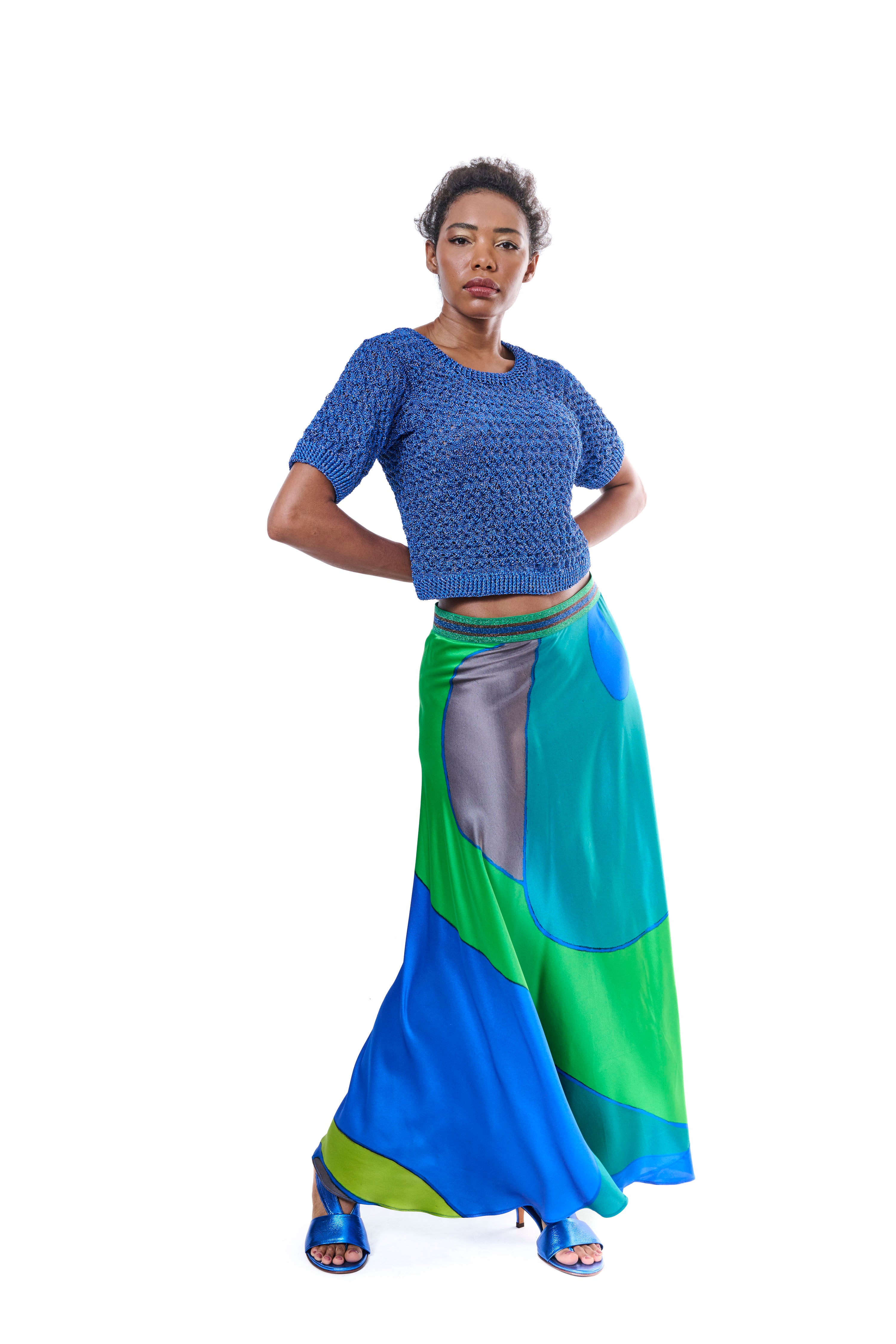 Skirt Long Graphic Pure Silk