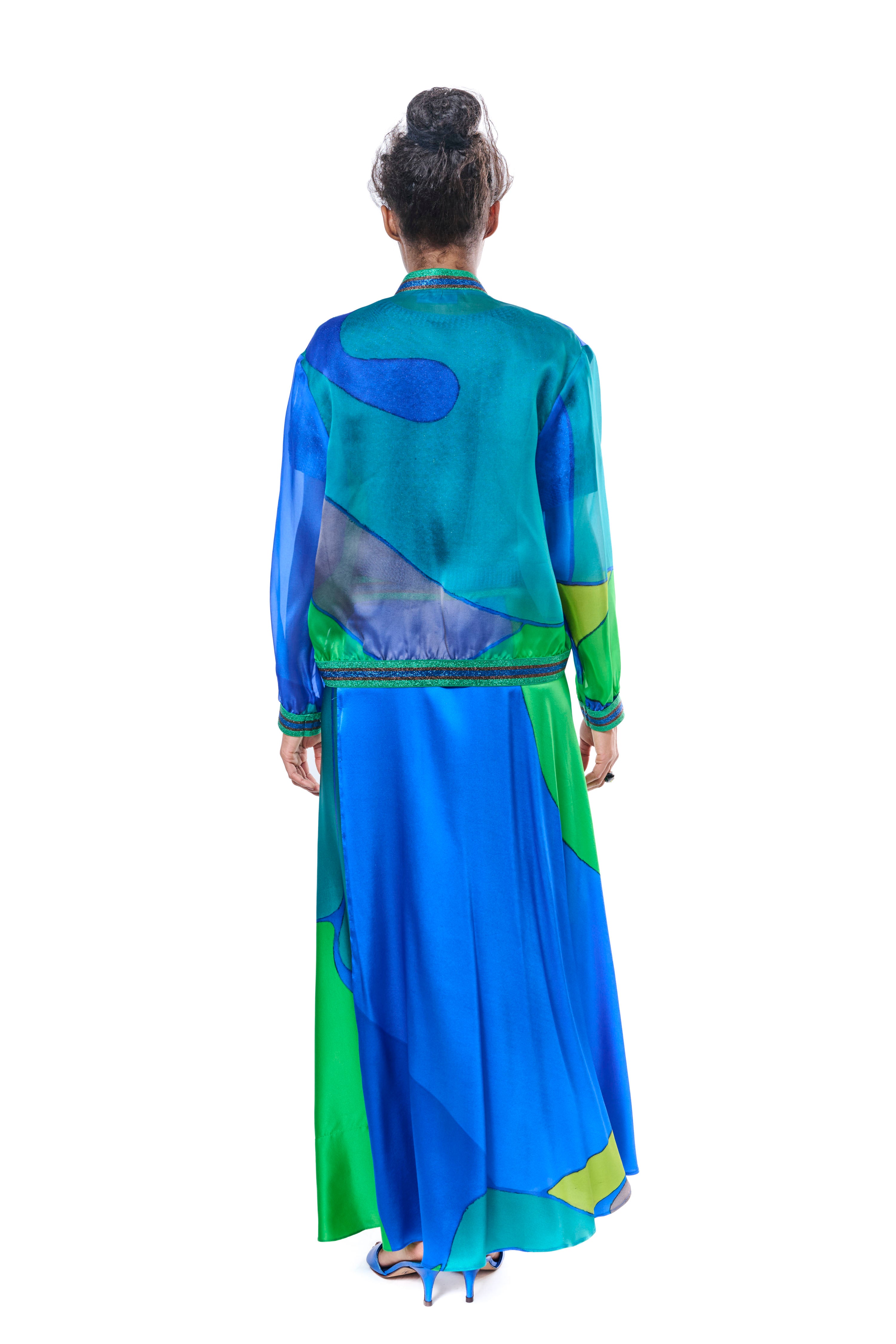 Bomber Jacket Graphic Print Silk