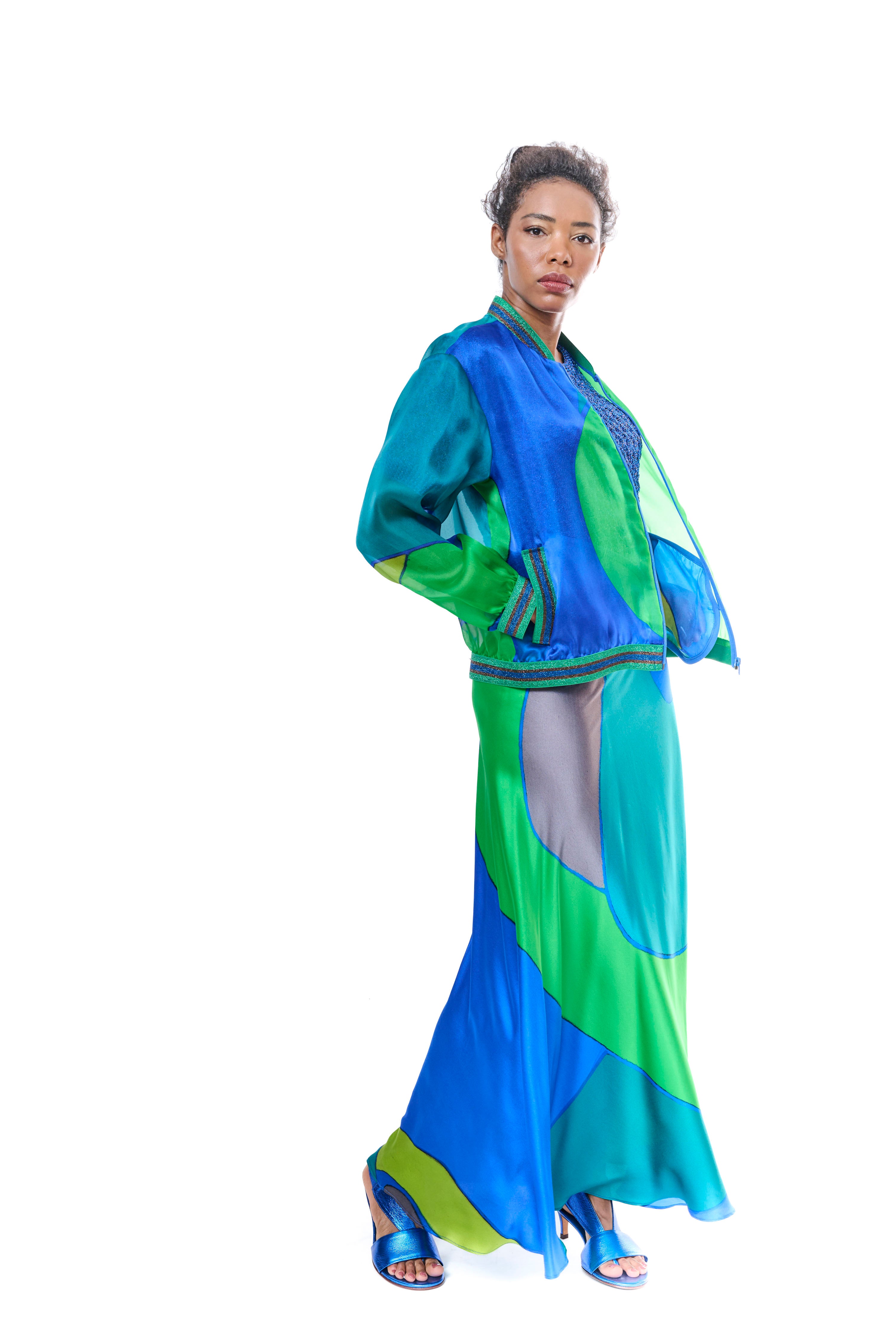 Bomber Jacket Graphic Print Silk