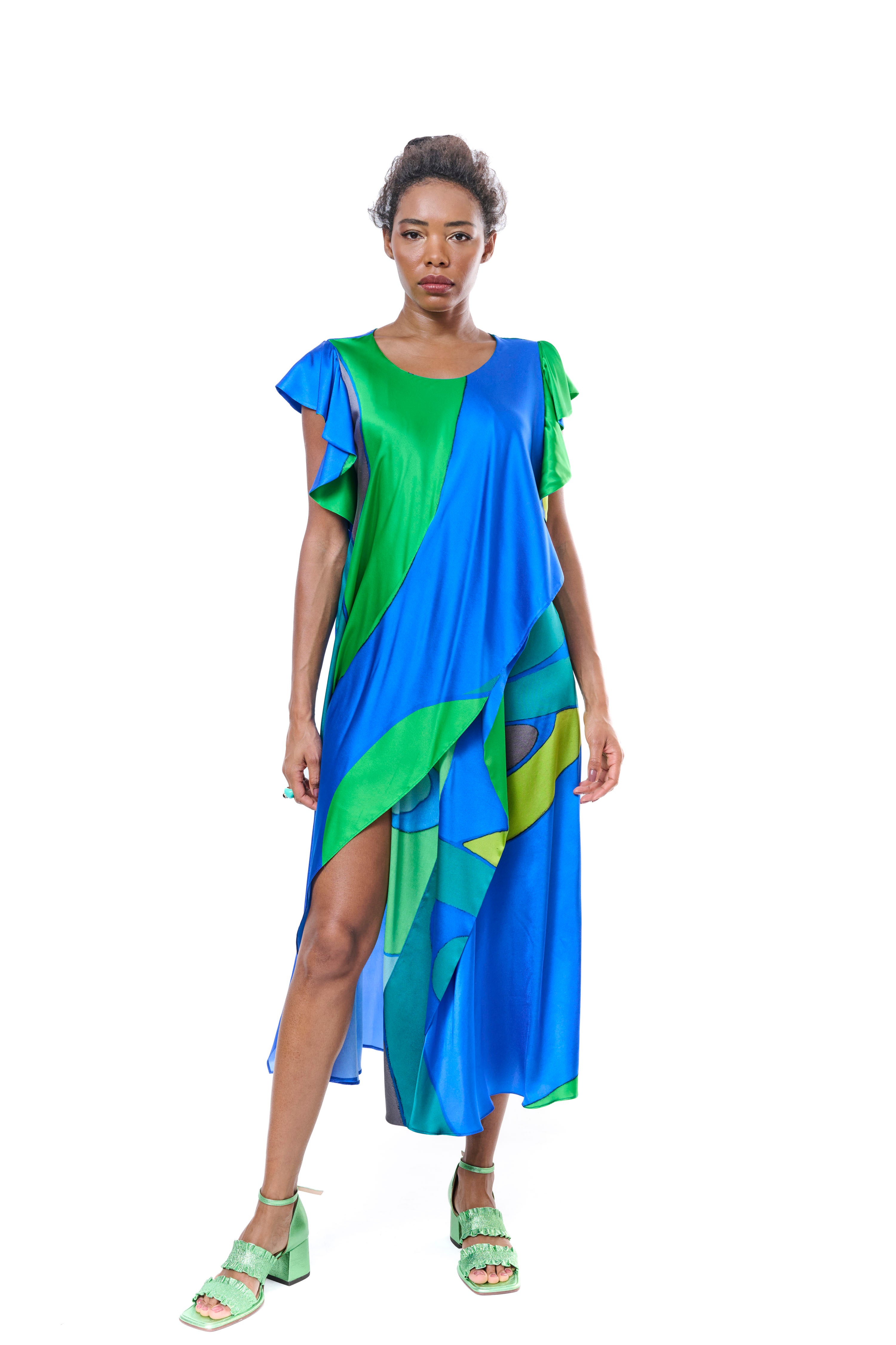 Dress Long Graphic Pure Silk