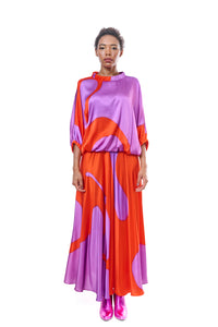Skirt Long Graphic Pure Silk
