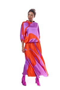 Skirt Long Graphic Pure Silk