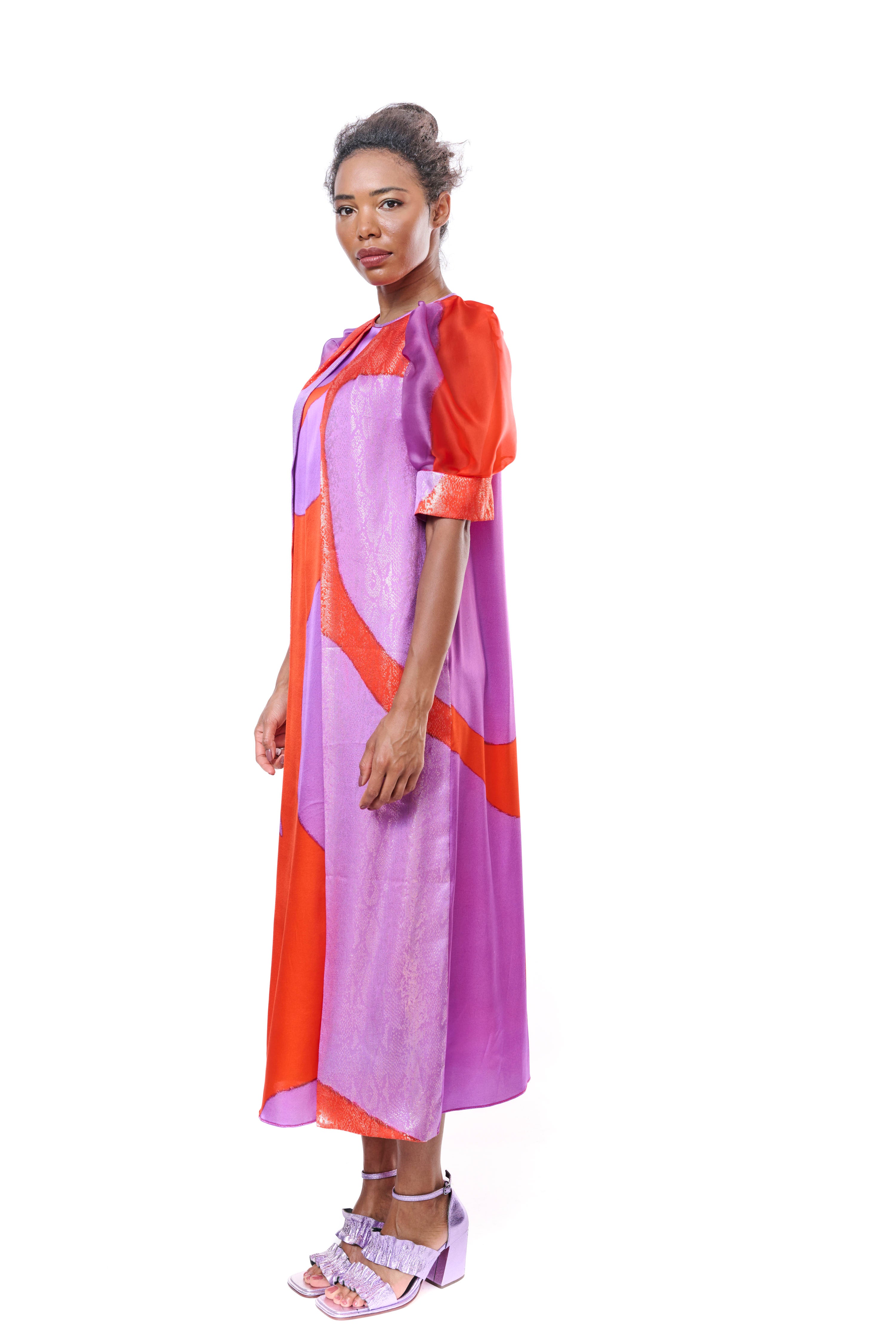 Dress Long Graphic Pure Silk Sleeves