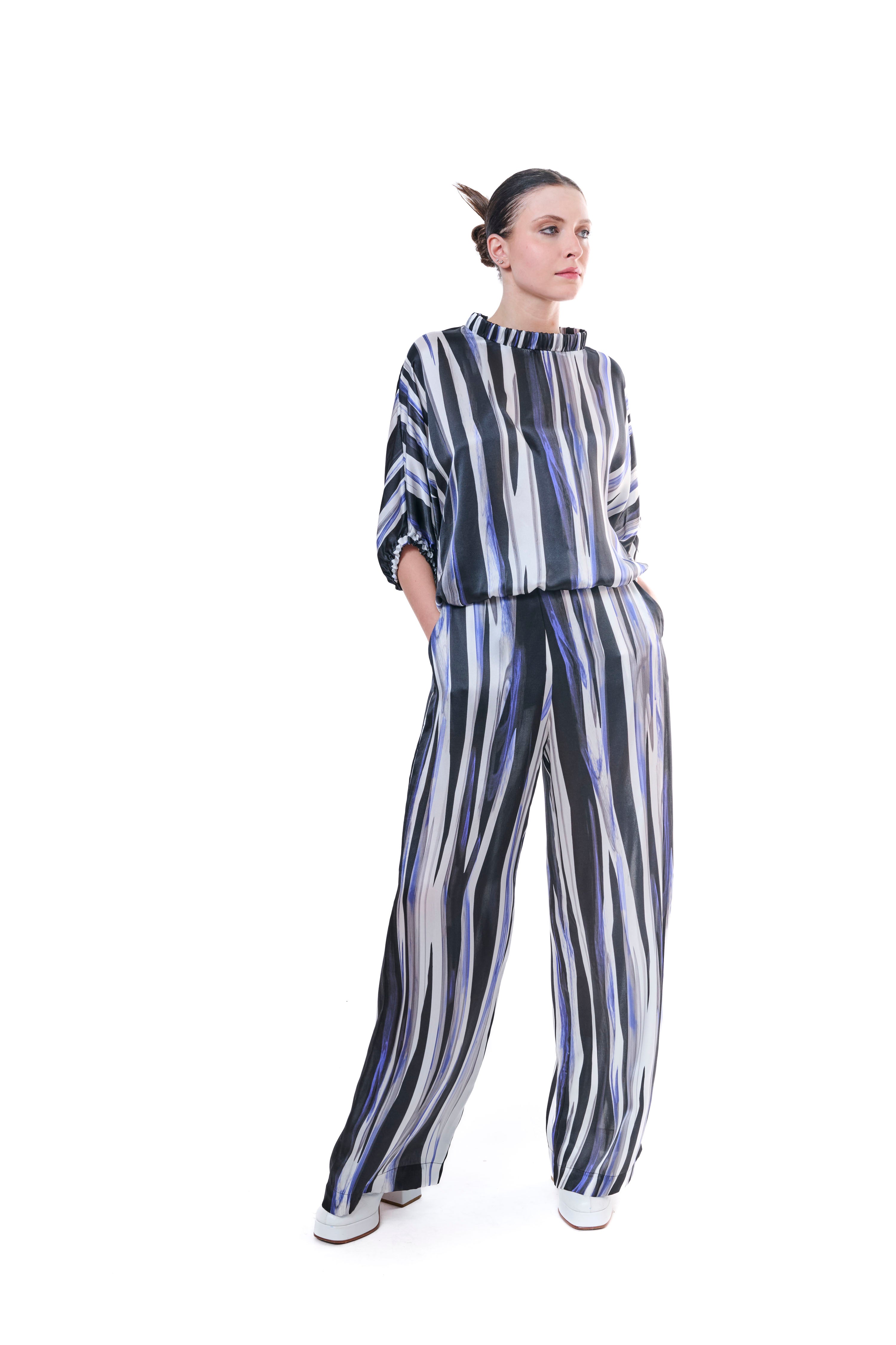 Pants Stripes Flowing Silk