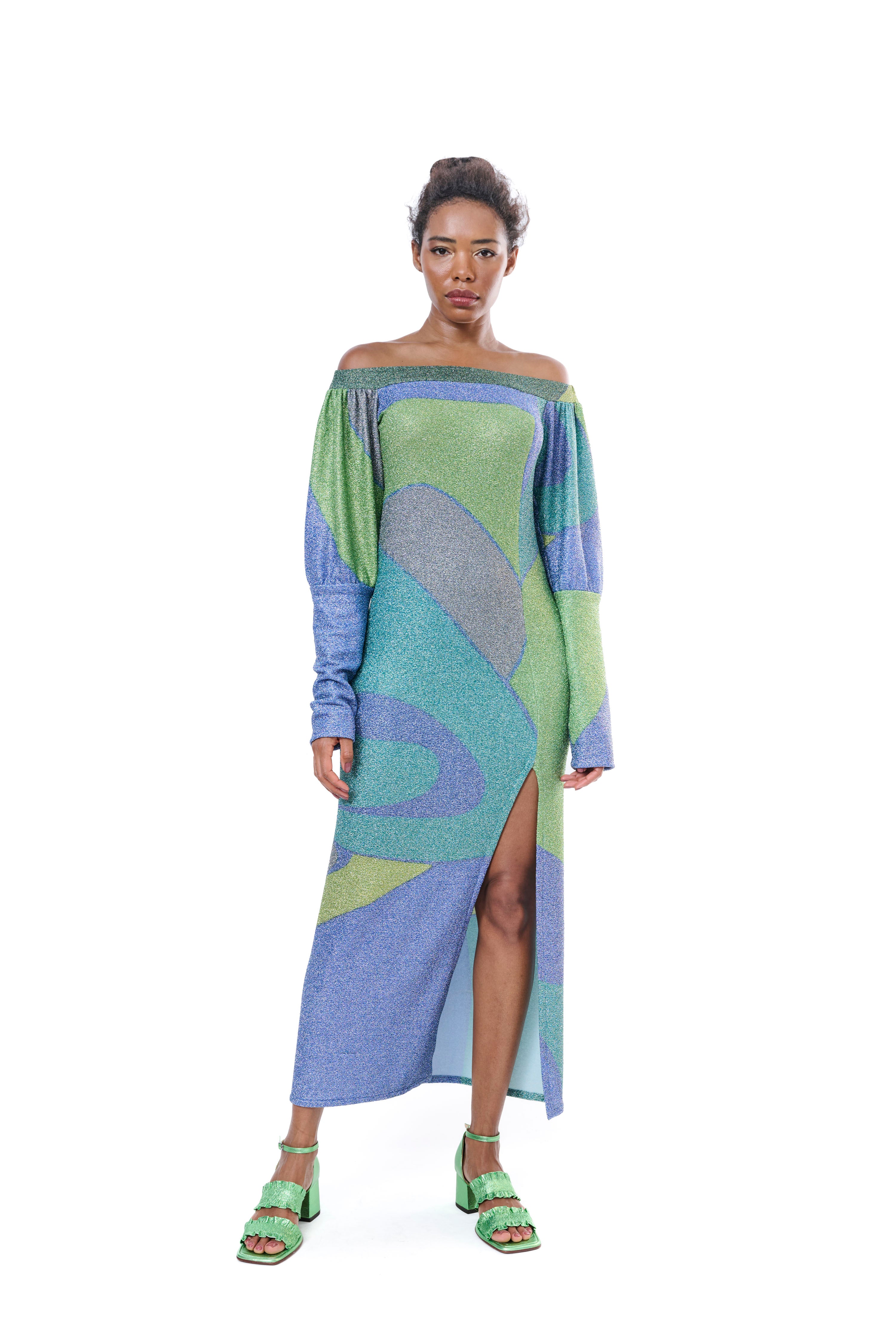 Dress Graphic Lurex Off Shoulder