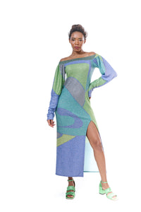 Dress Graphic Lurex Off Shoulder