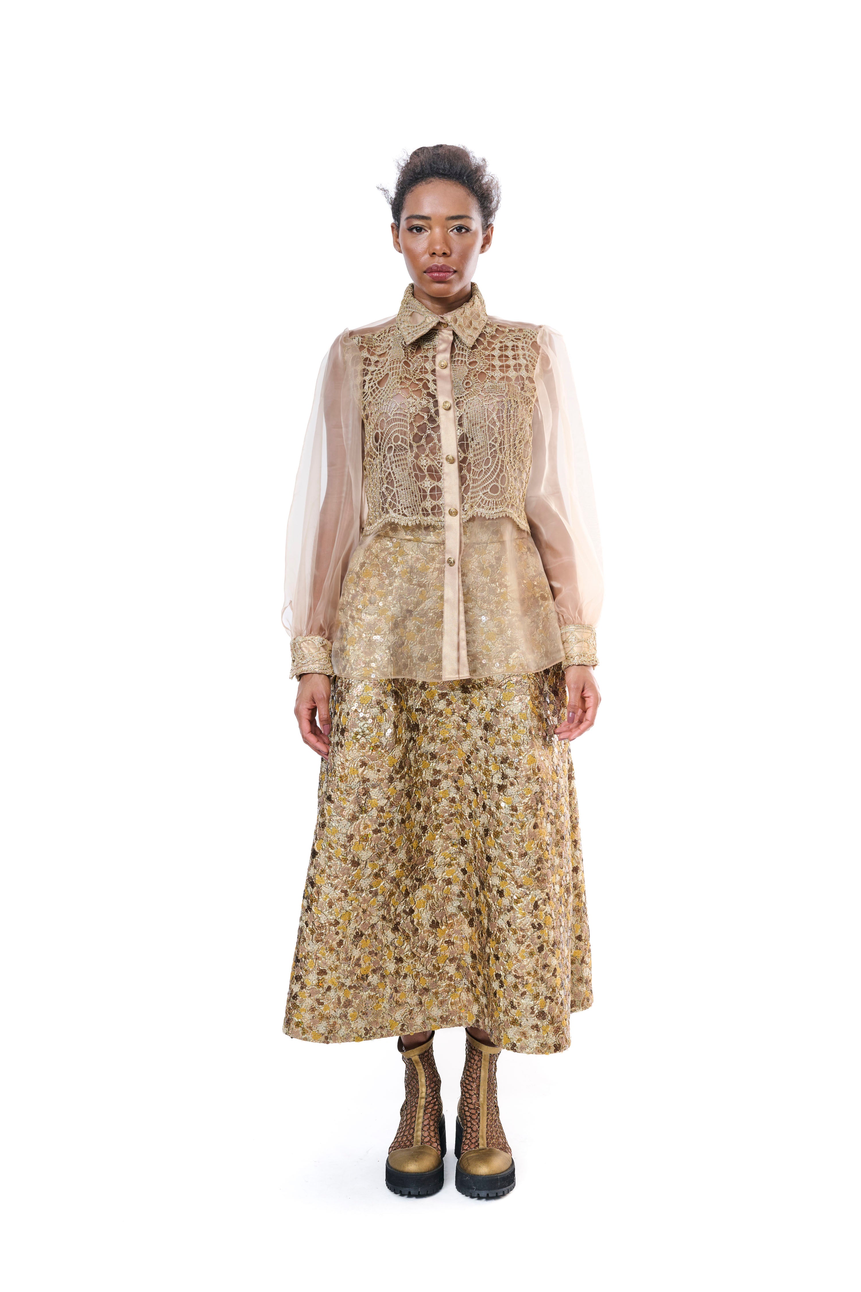 Blouse Gold Transparent Embroidey