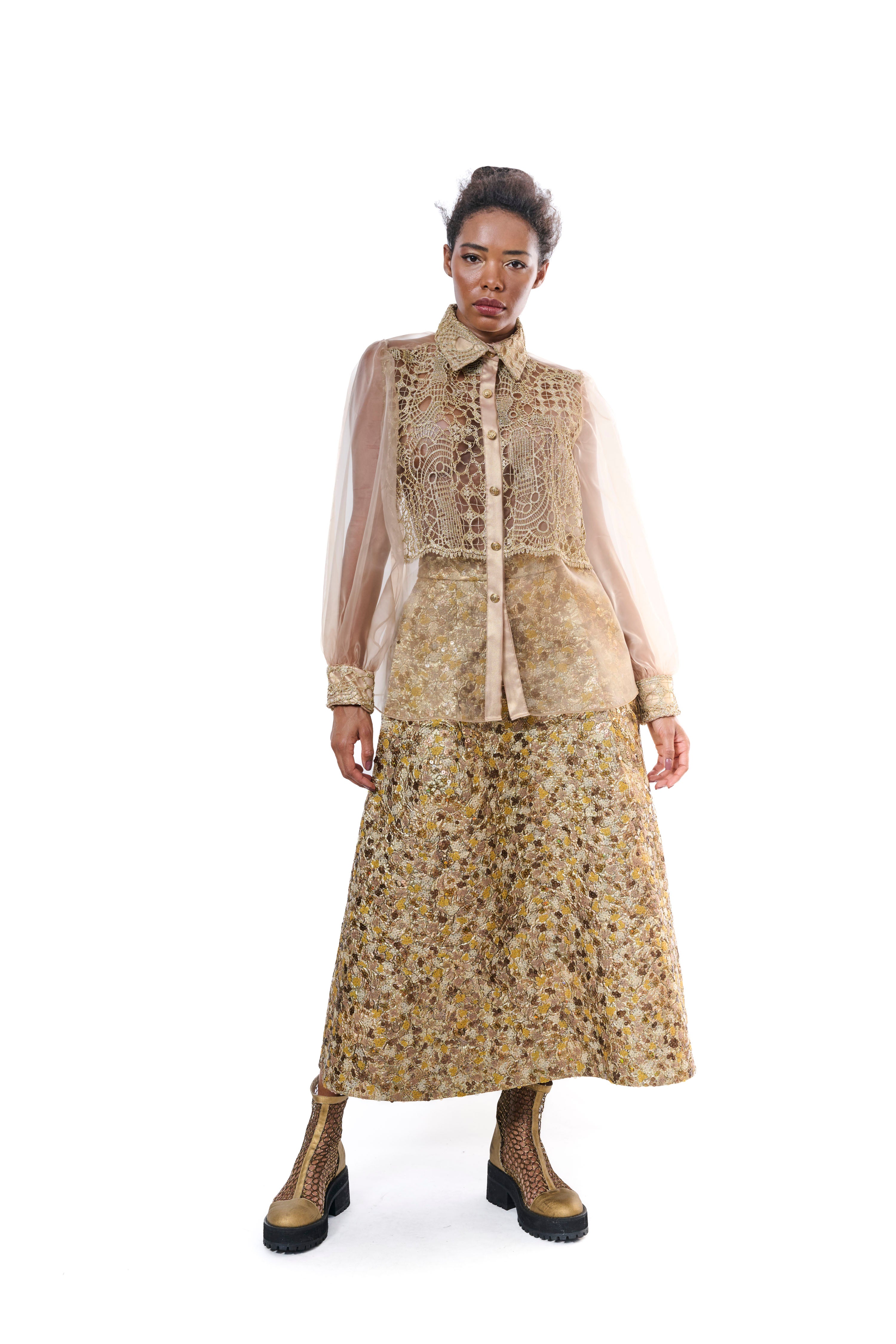 Blouse Gold Transparent Embroidey