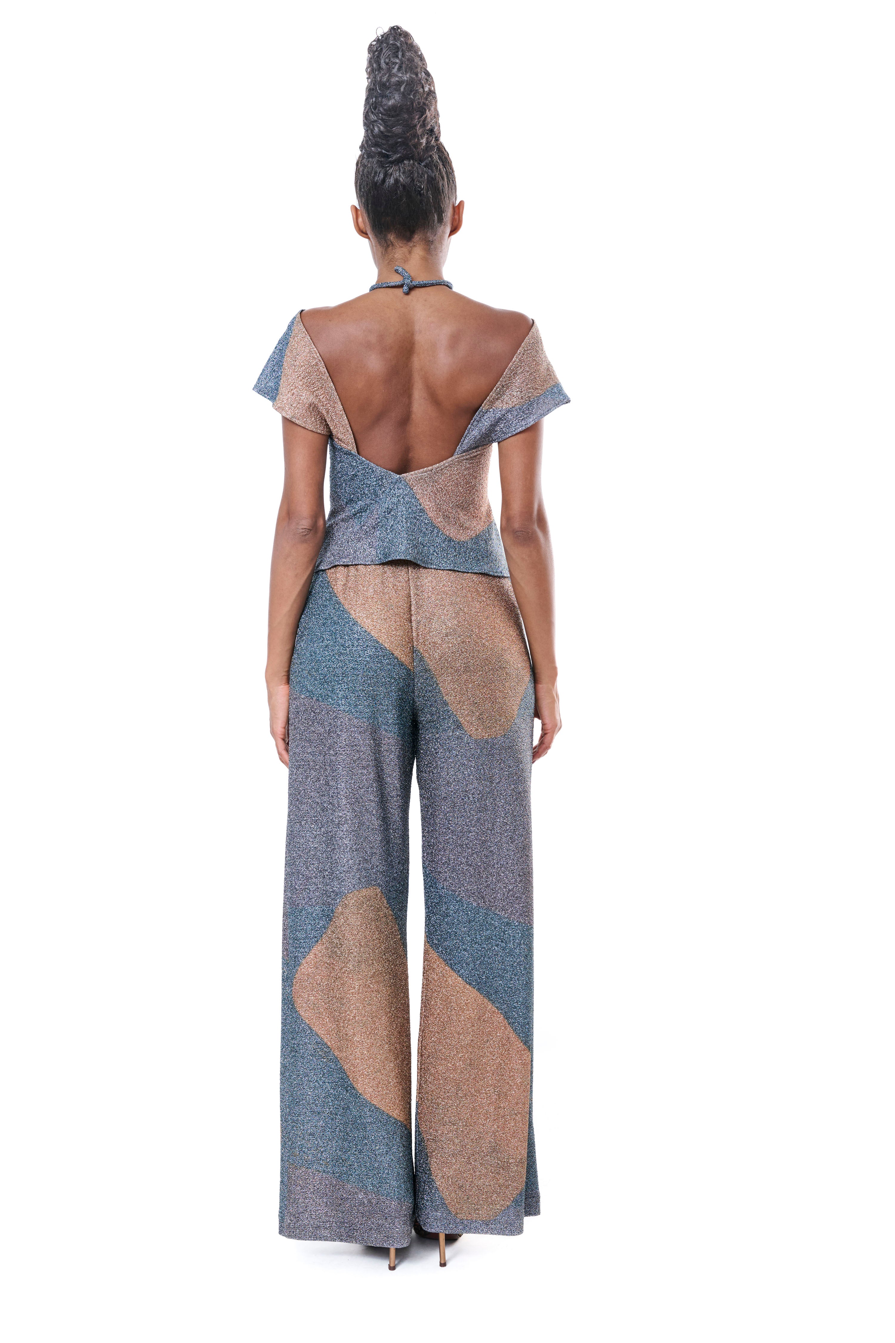 Pants Wide Leg Grapfic Printed Lurex