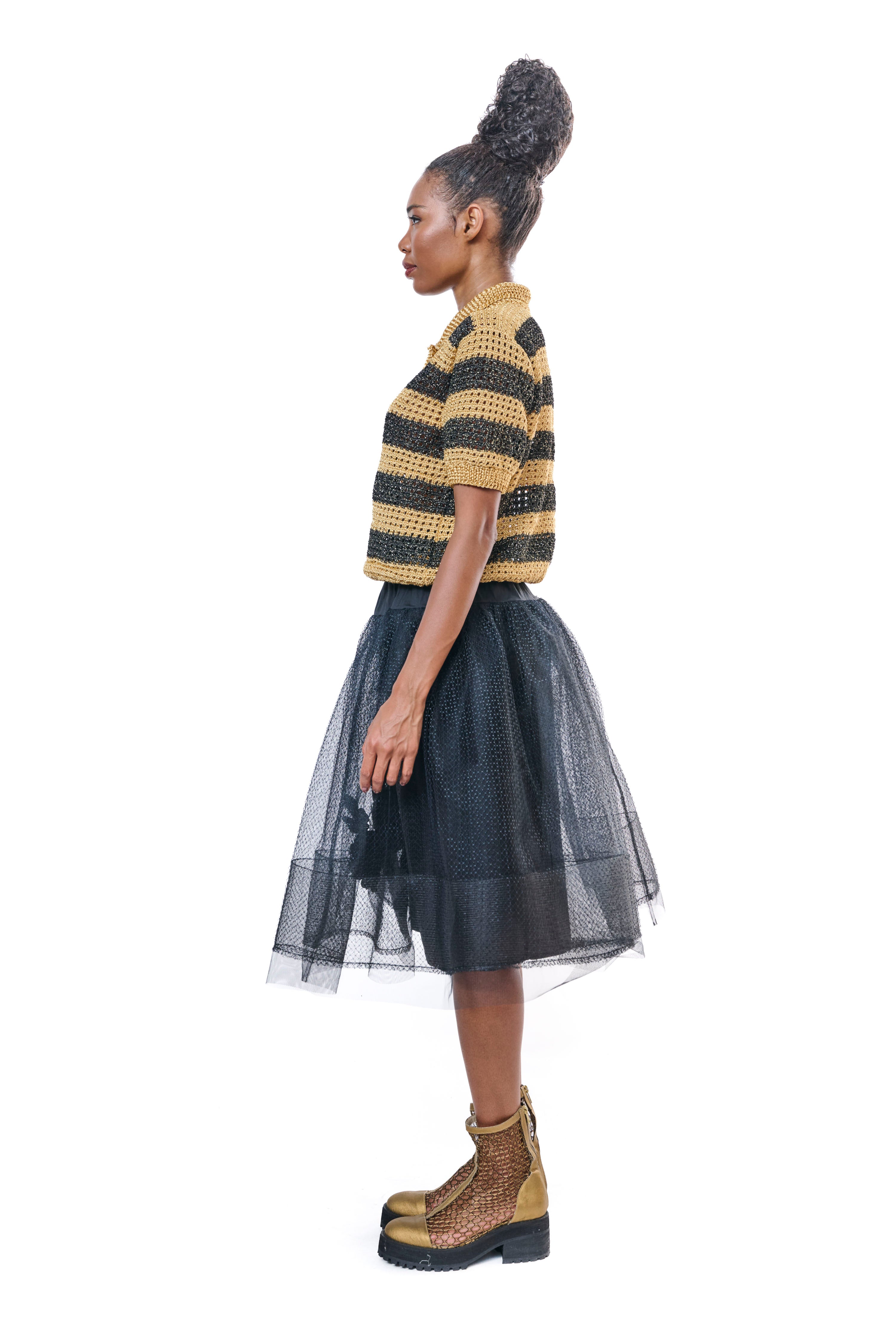 Skirt Black Tulle Embroidery