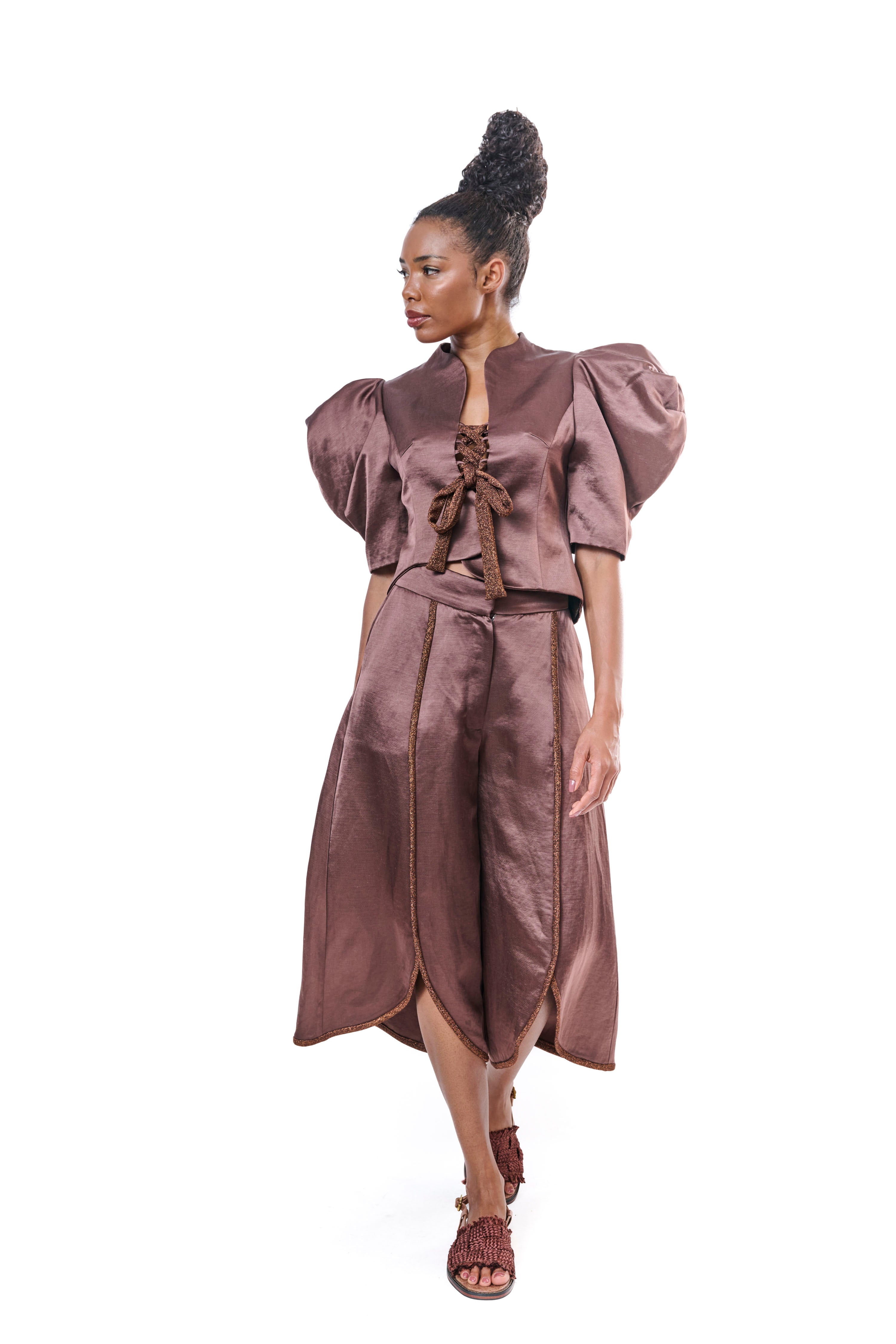 Pants Cropped Bronze Pure Silk