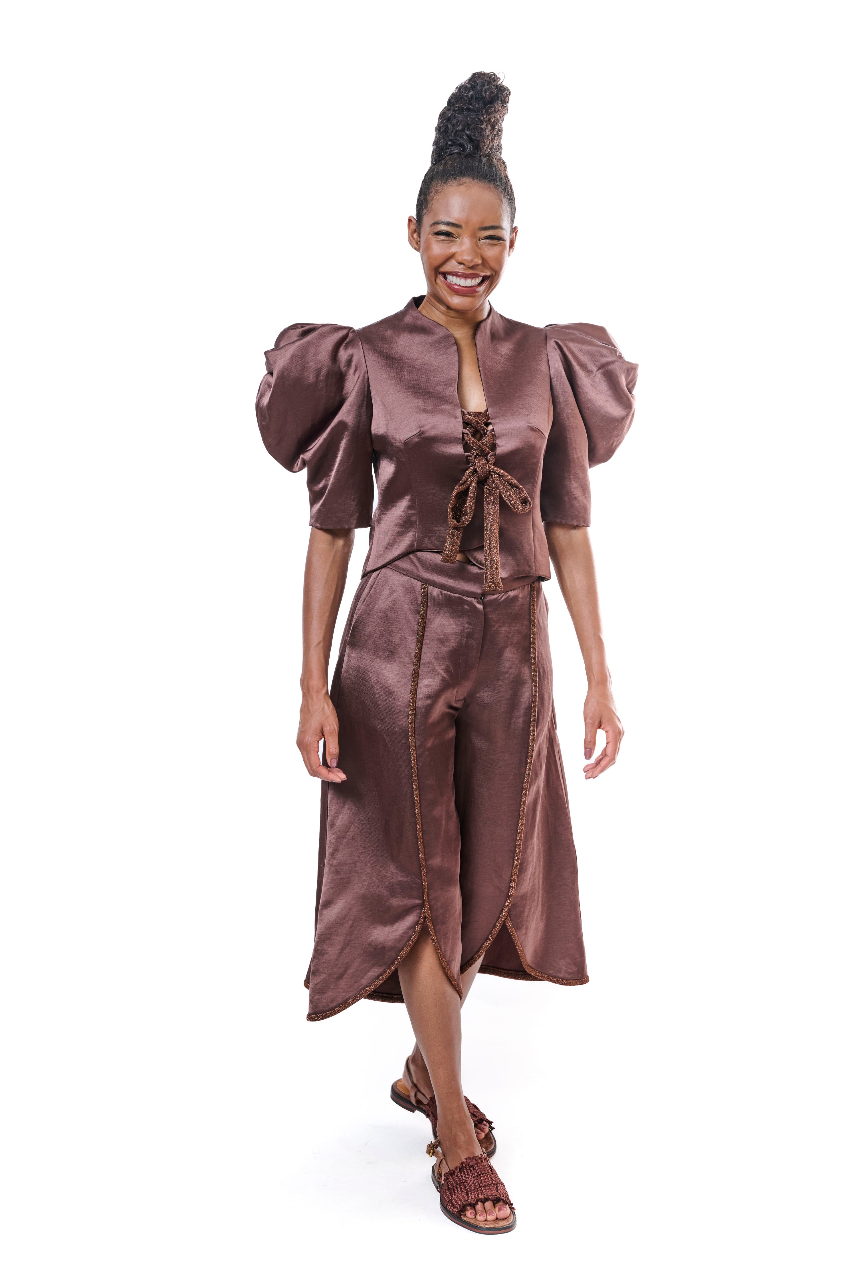 Pants Cropped Bronze Pure Silk