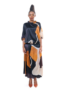 Skirt Graphic Print Flowing Silk