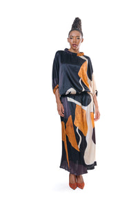 Skirt Graphic Print Flowing Silk