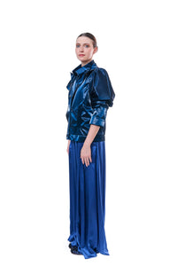 Wide Leg Pants Metallic Blue