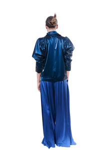Wide Leg Pants Metallic Blue