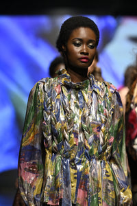 Runway Fashion Show Paris 2023 green pants and printed blouses