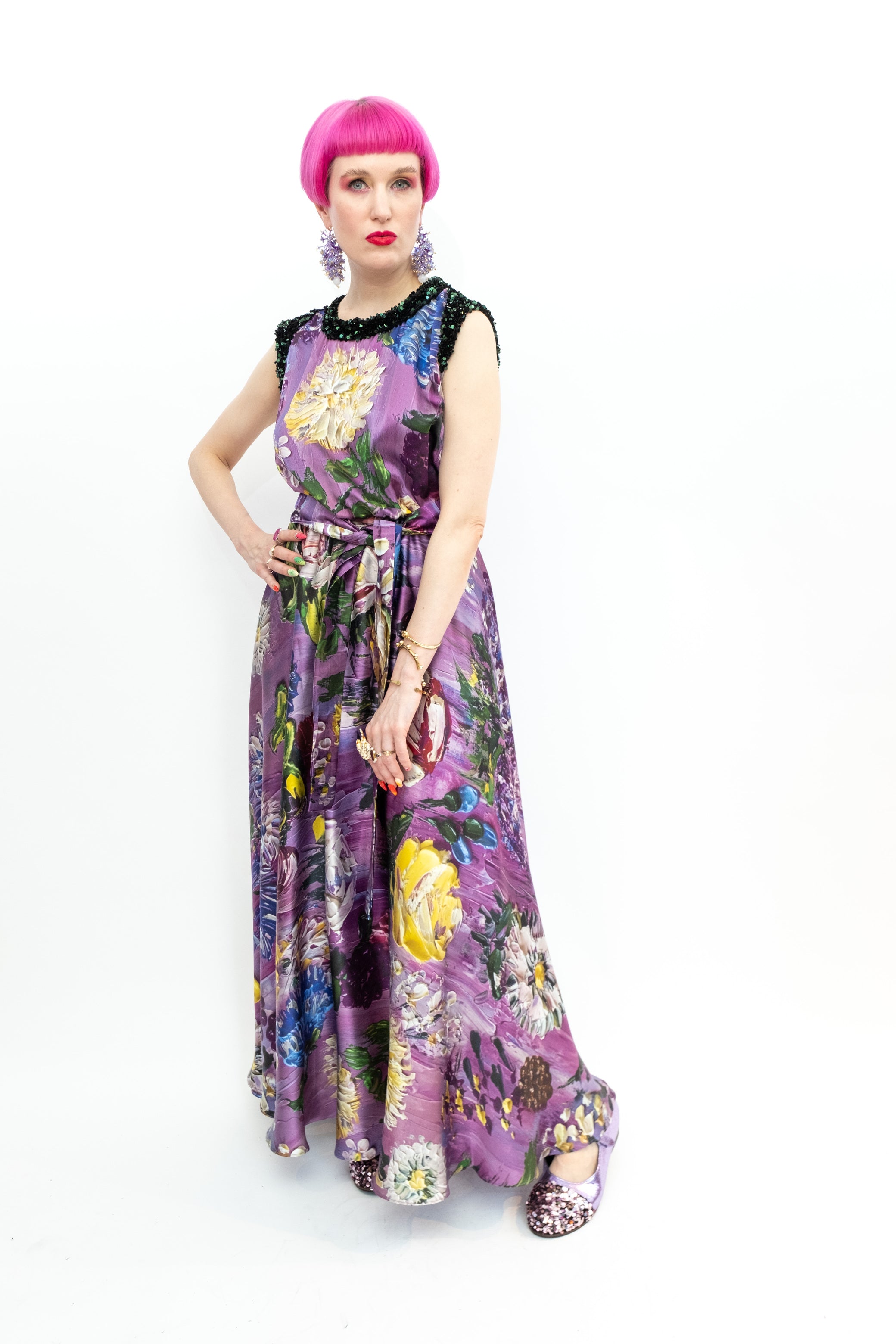 Silk Dress Sequins "Purple Garden of Georgia"