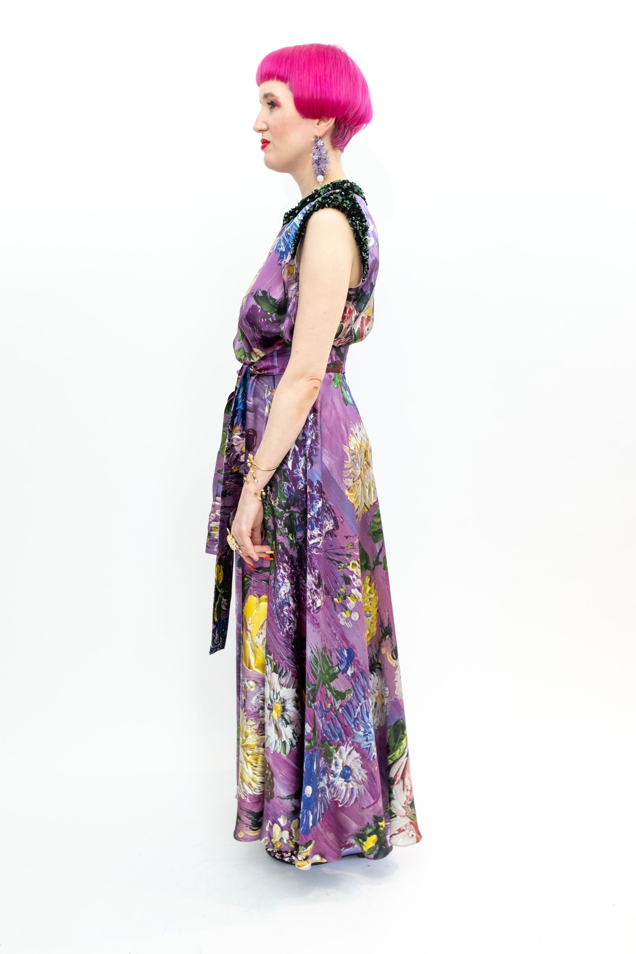 Silk Dress Sequins "Purple Garden of Georgia"