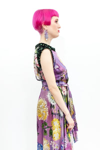 Silk dress with sequins Print "Purple Garden of Georgia"