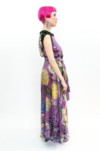 Silk dress with sequins Print "Purple Garden of Georgia"