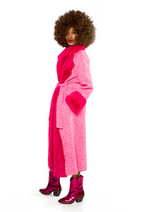 Pinker Mantel mit Kunstpelz
