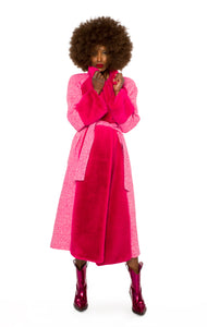 Pinker Mantel mit Kunstpelz