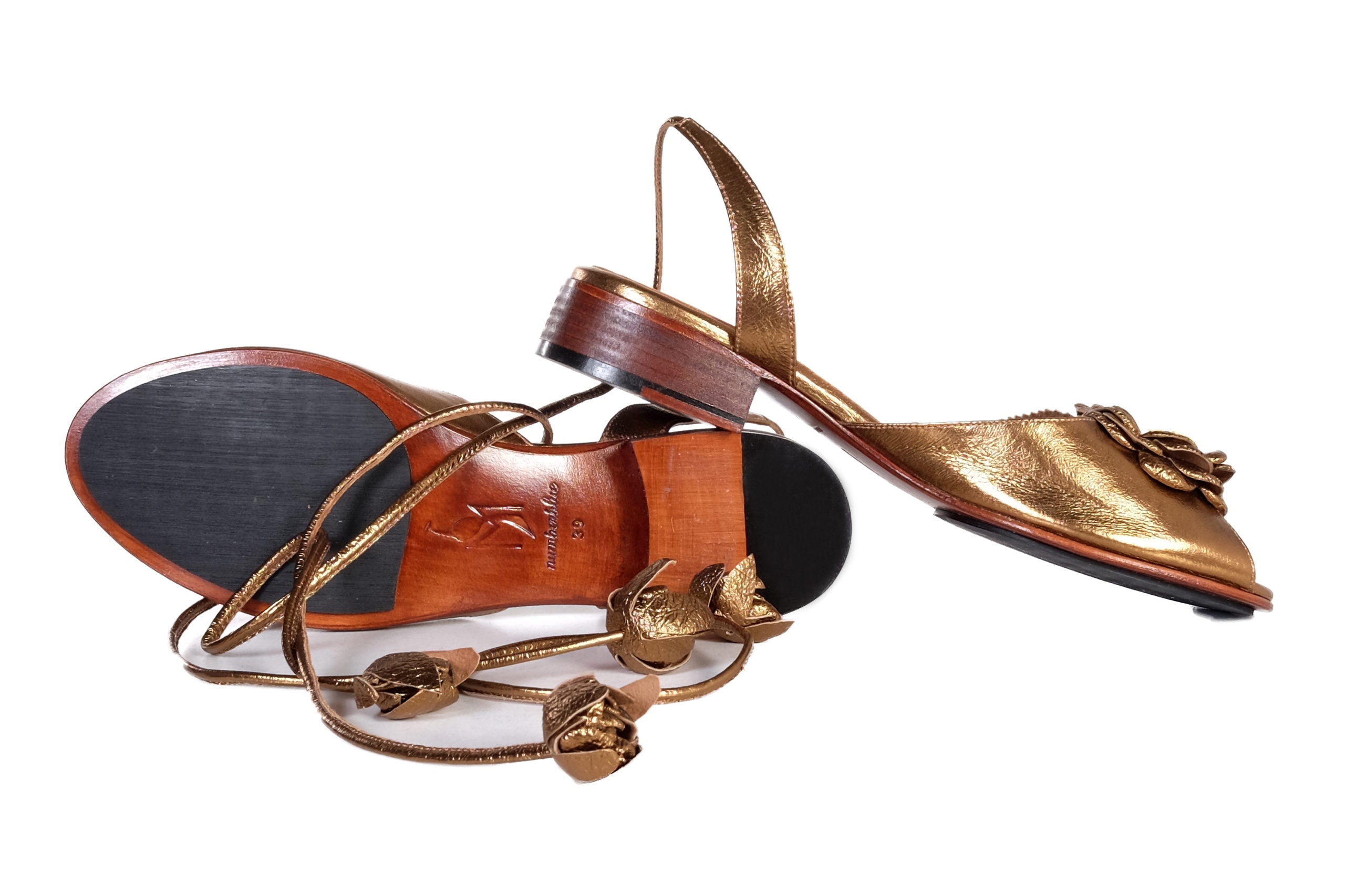 Handmade Sandals Gold Flower