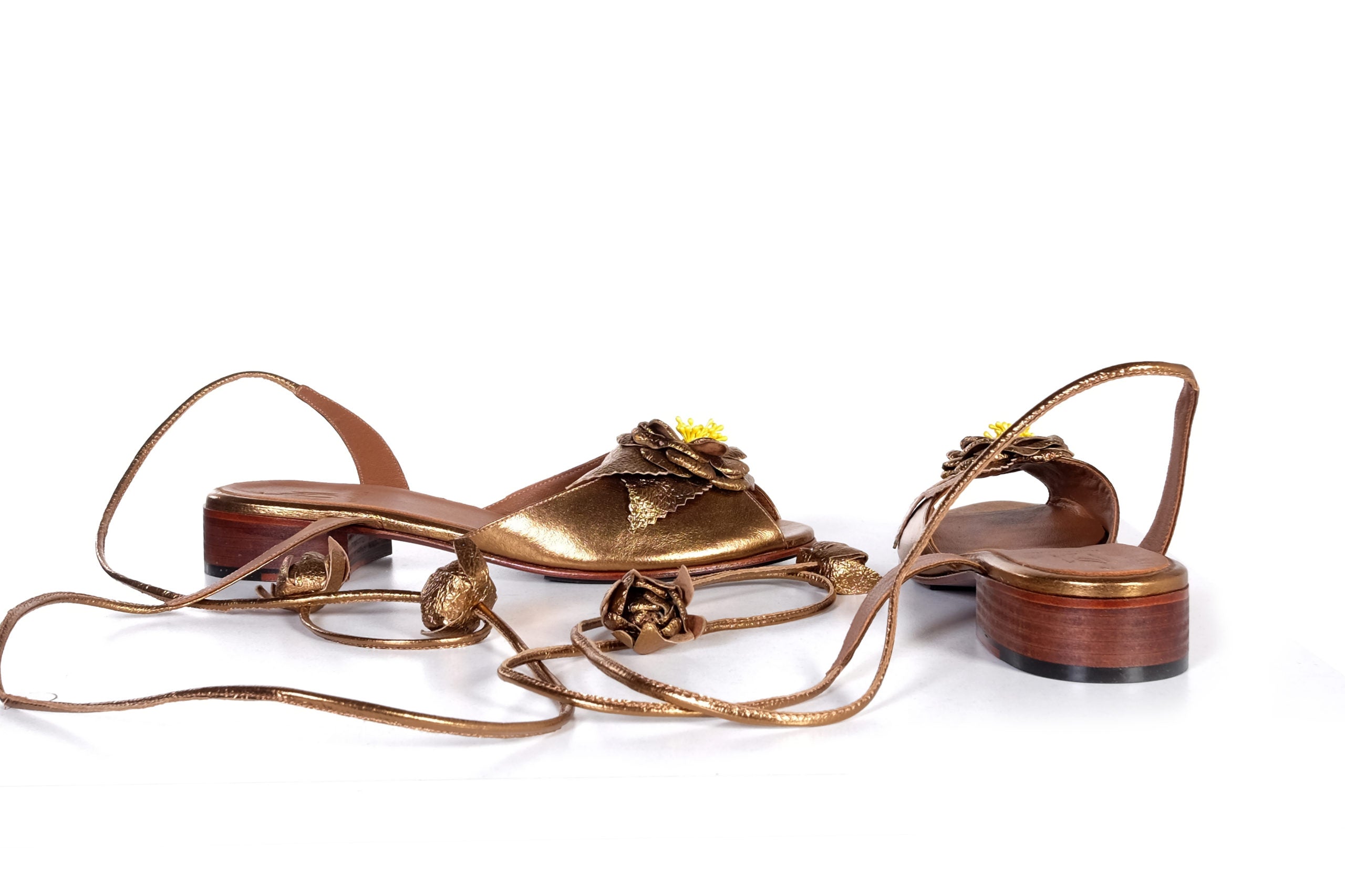 Handmade Sandals Gold Flower