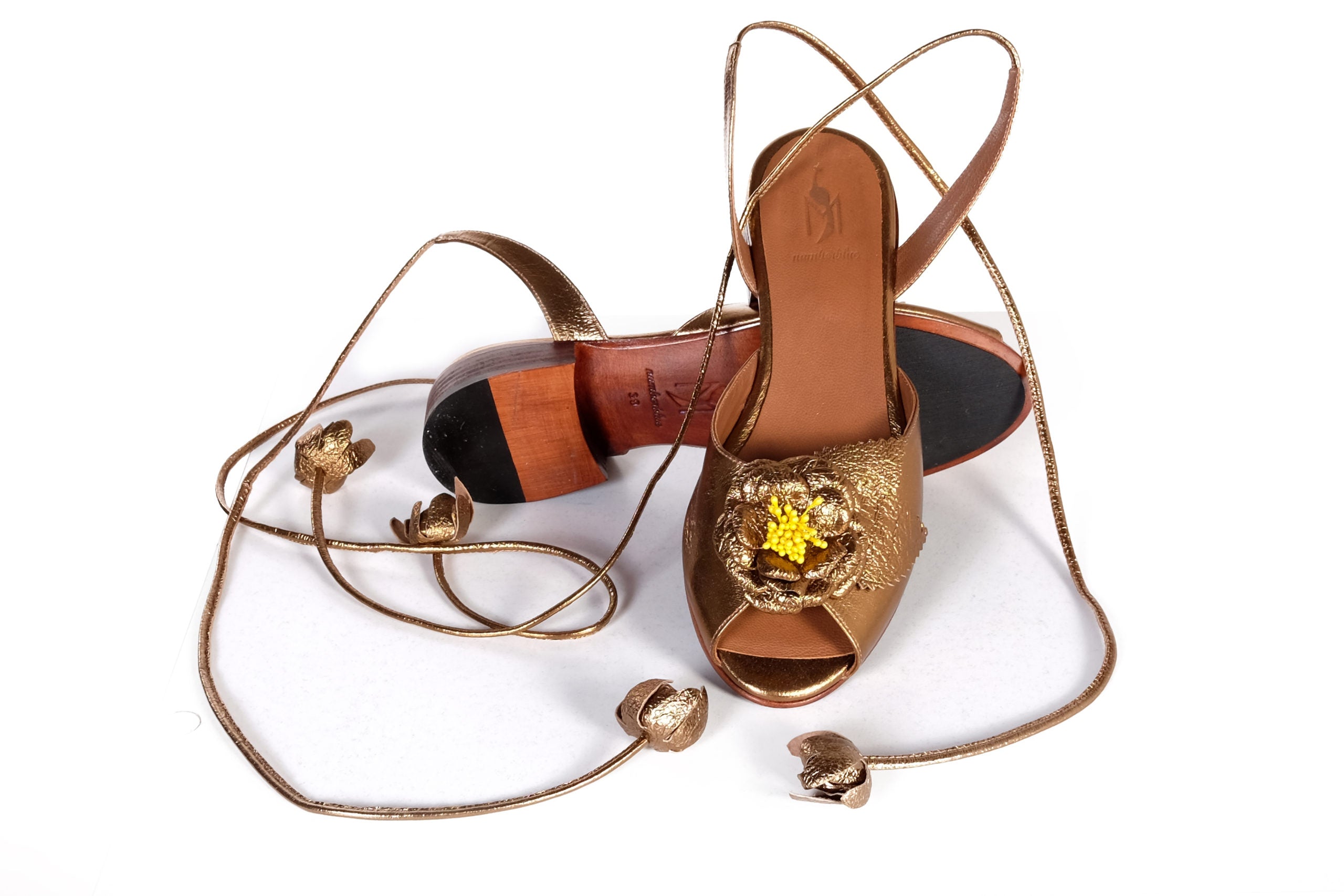 Handmade Sandals Gold Flower