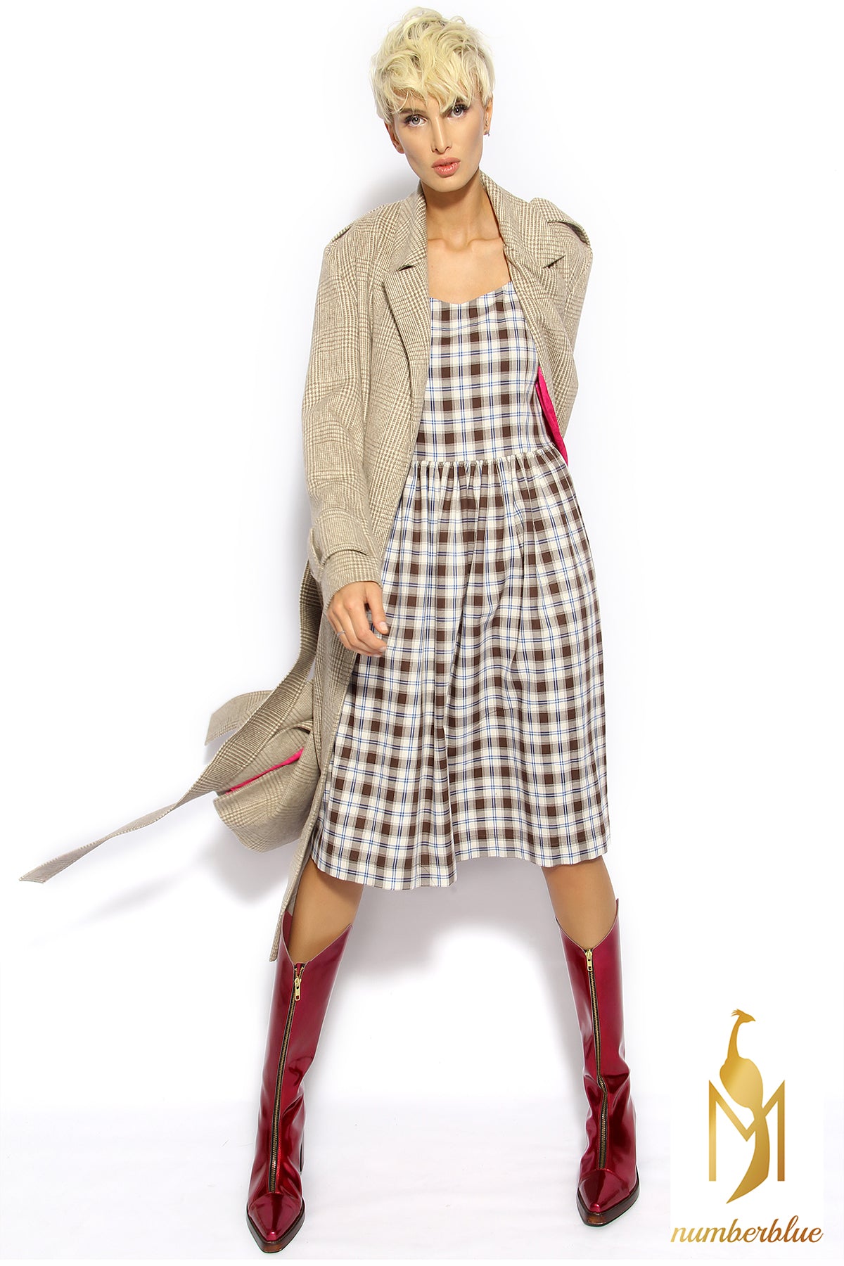 Karierter Mantel lang