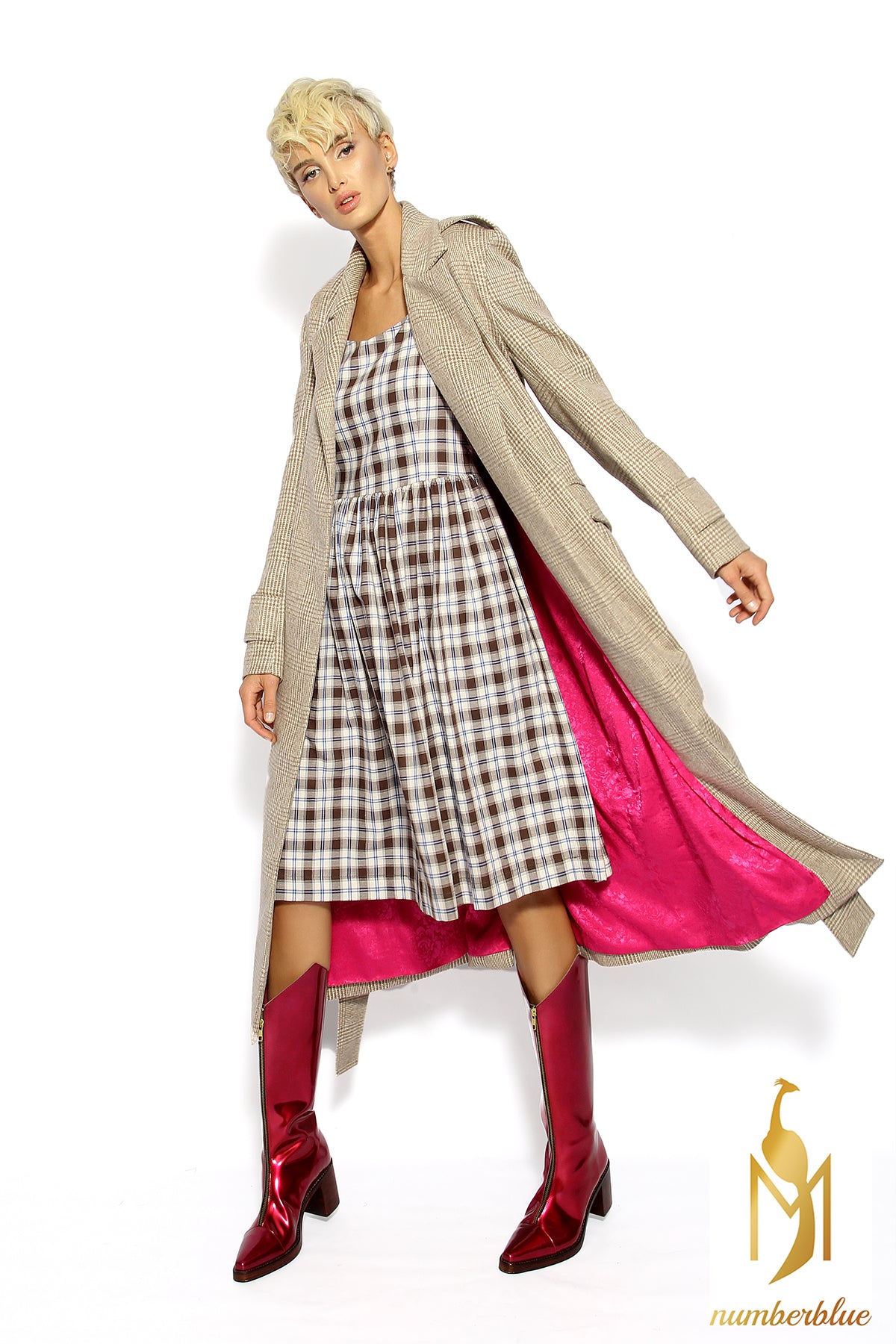 Karierter Mantel lang