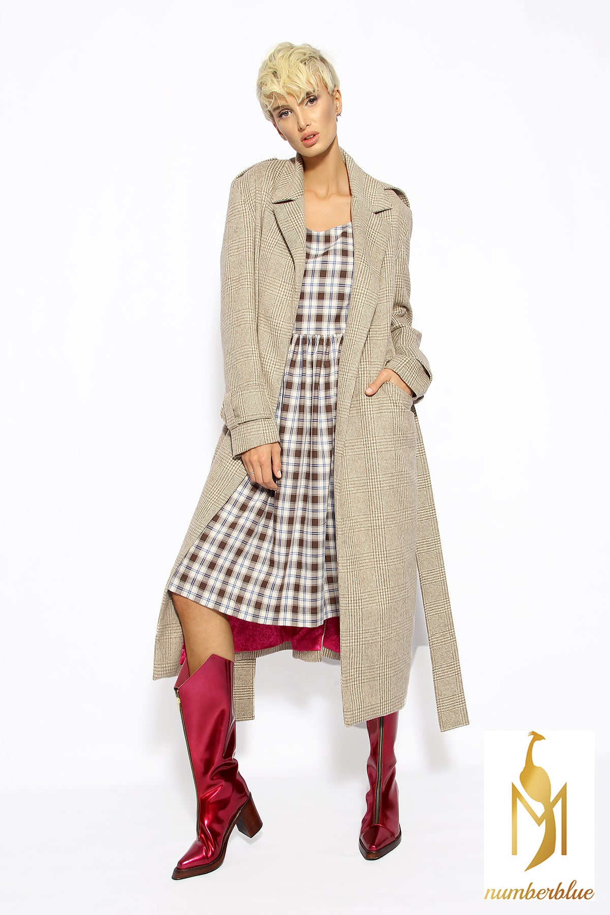 Karierter Mantel lang